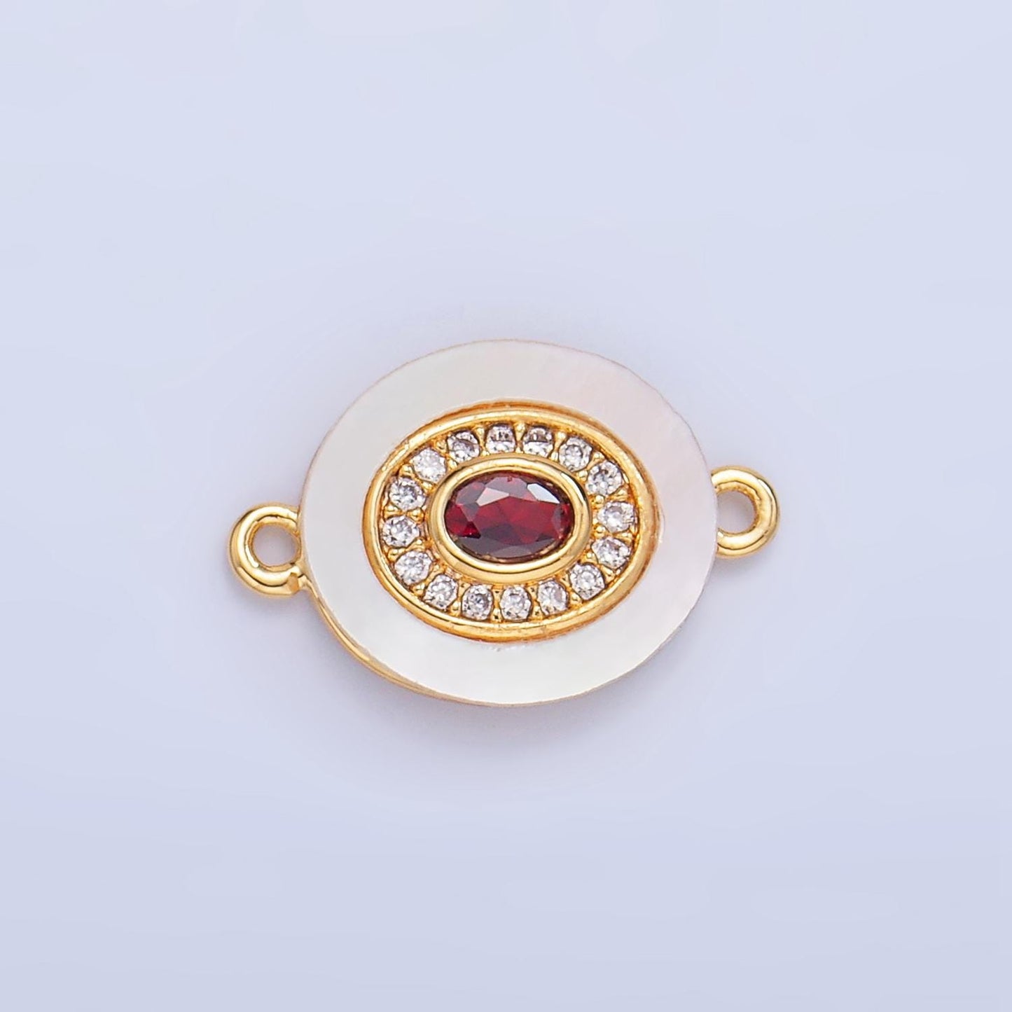 Colorful CZ Evil Eye Freshwater Pearl Gold Bezel Connector, Evil Eye Oval Shaped Gold Filled Double Bail Link Connector | F823