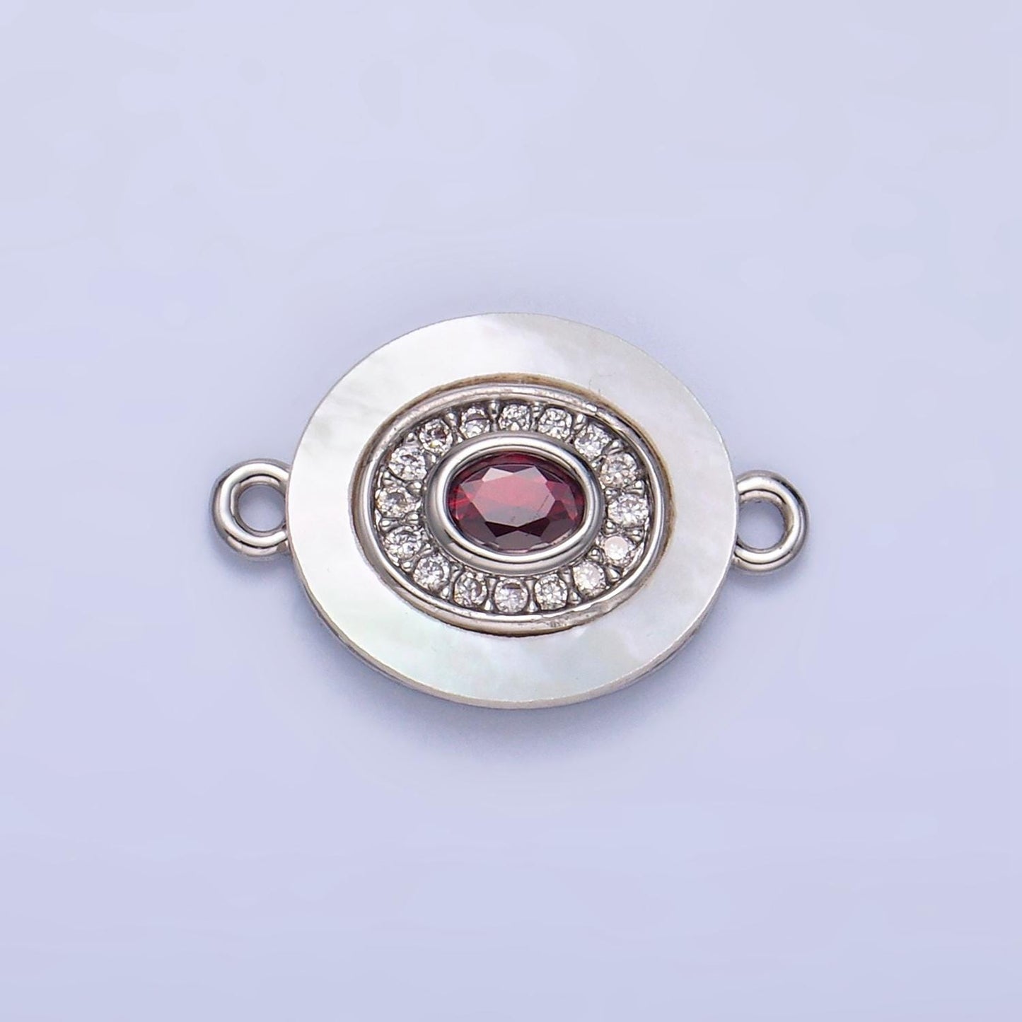 Colorful CZ Evil Eye Freshwater Pearl Gold Bezel Connector, Evil Eye Oval Shaped Gold Filled Double Bail Link Connector | F823