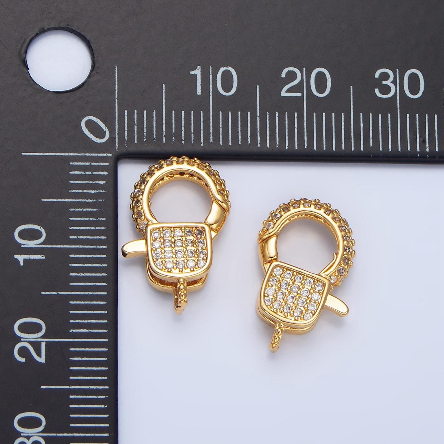 Dainty Gold Full Pave Lobster Clasp, 17.1 x 11.2mm, Clear Pave Clasp for Necklace Bracelet End Clasp Enhanced Clasp Z1007