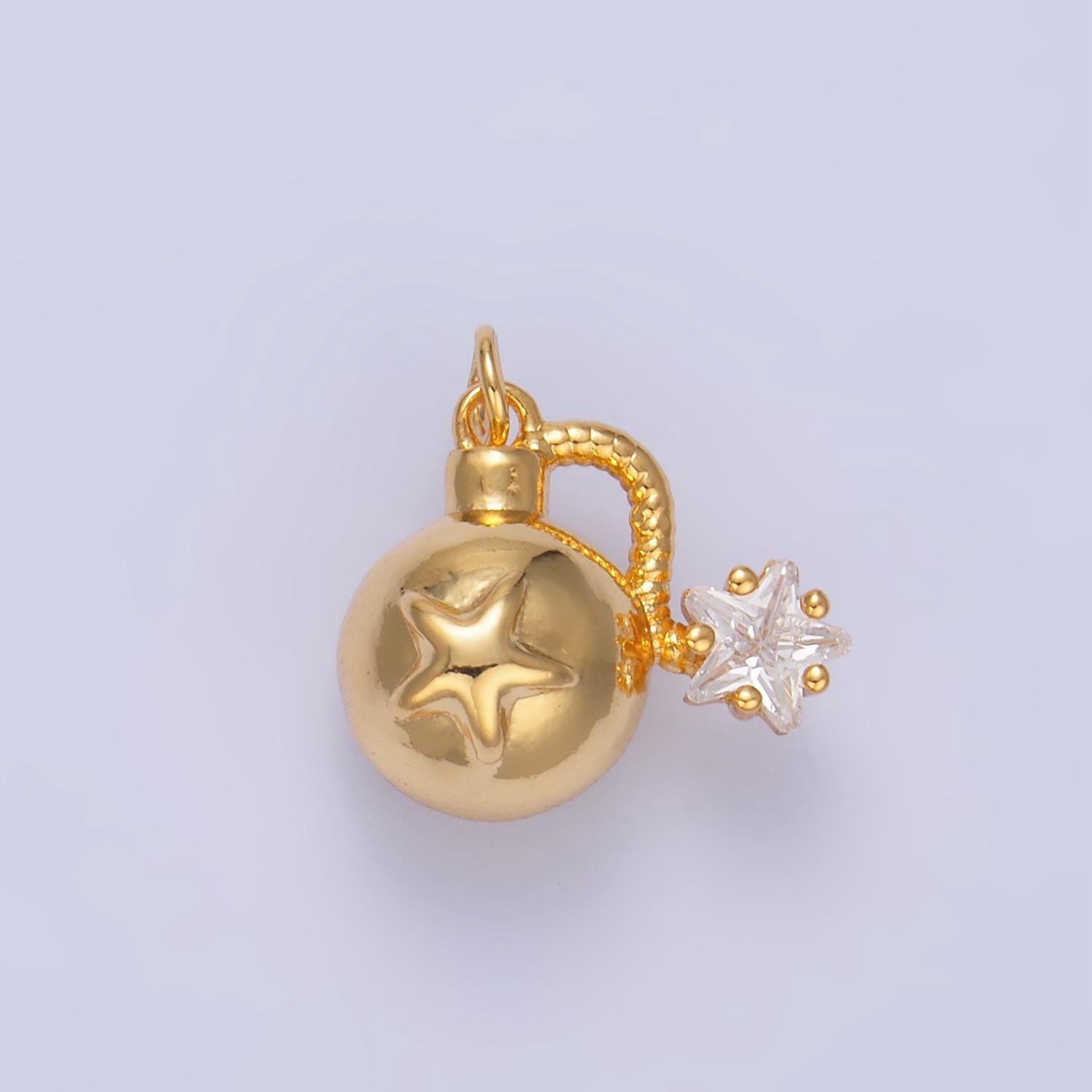 Pirate Bomb Charm Gold Silver 3D Star Old Hand Grenade Charm Detailed Round Pendant W137