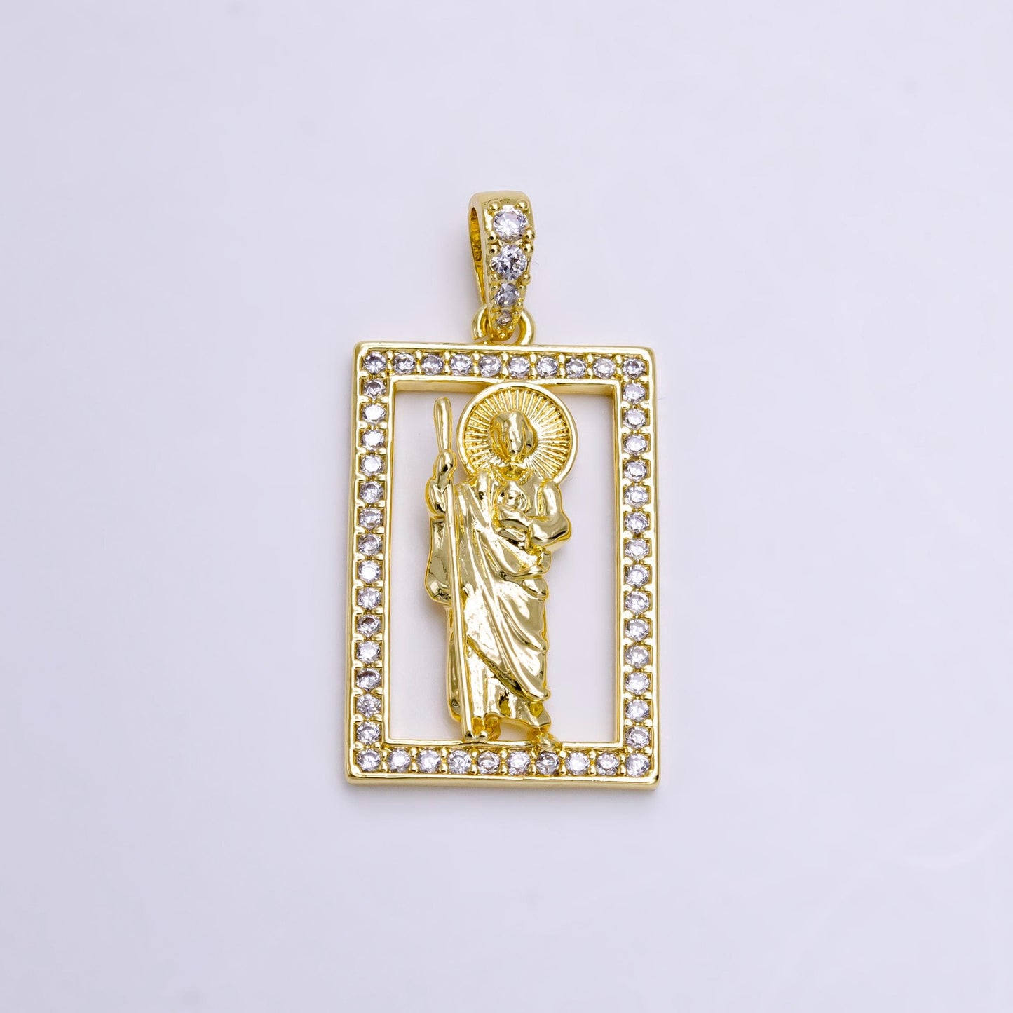 Dainty Saint Jewelry Micro Pave Saint Jude Charm Catholic Religious Medallion Gold Pendant | AA502