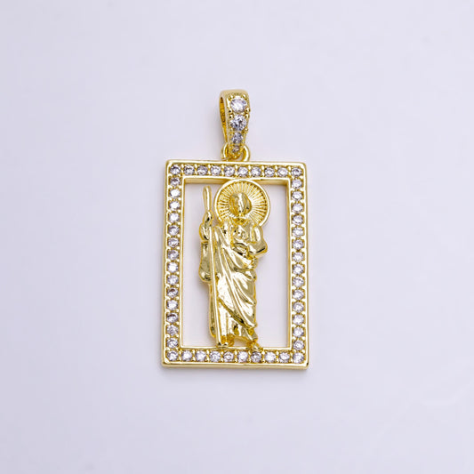 Dainty Saint Jewelry Micro Pave Saint Jude Charm Catholic Religious Medallion Gold Pendant | AA502