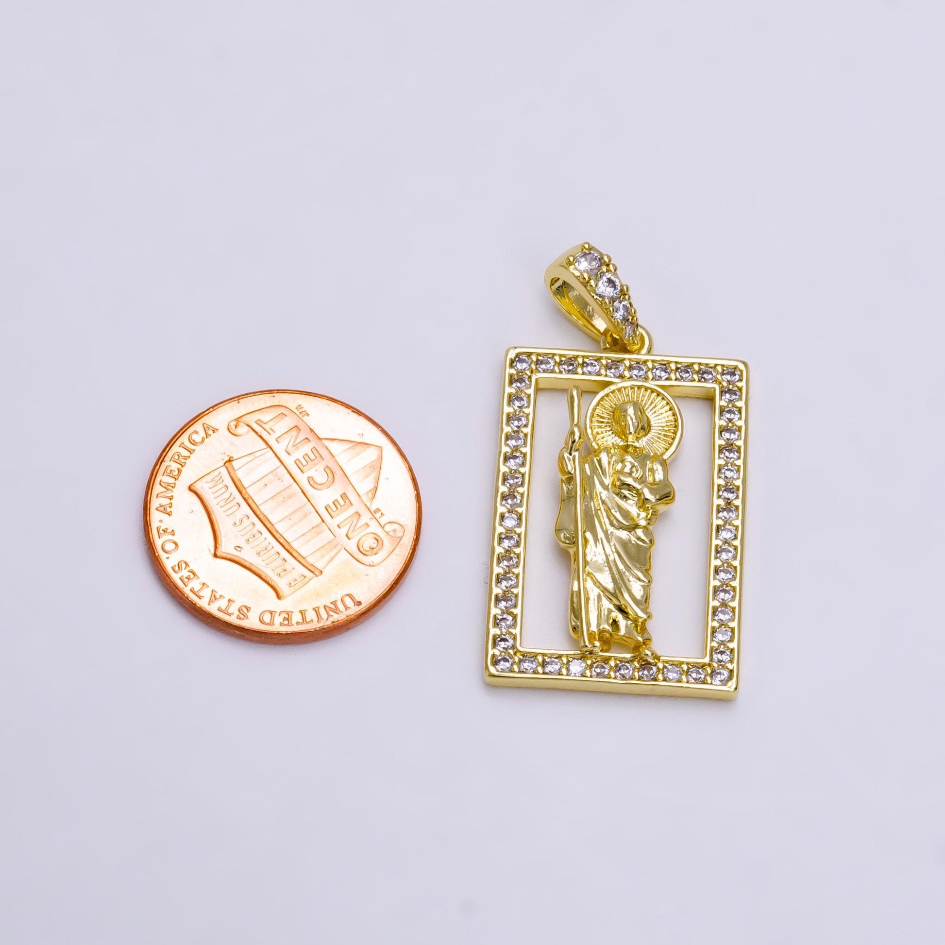 Dainty Saint Jewelry Micro Pave Saint Jude Charm Catholic Religious Medallion Gold Pendant | AA502