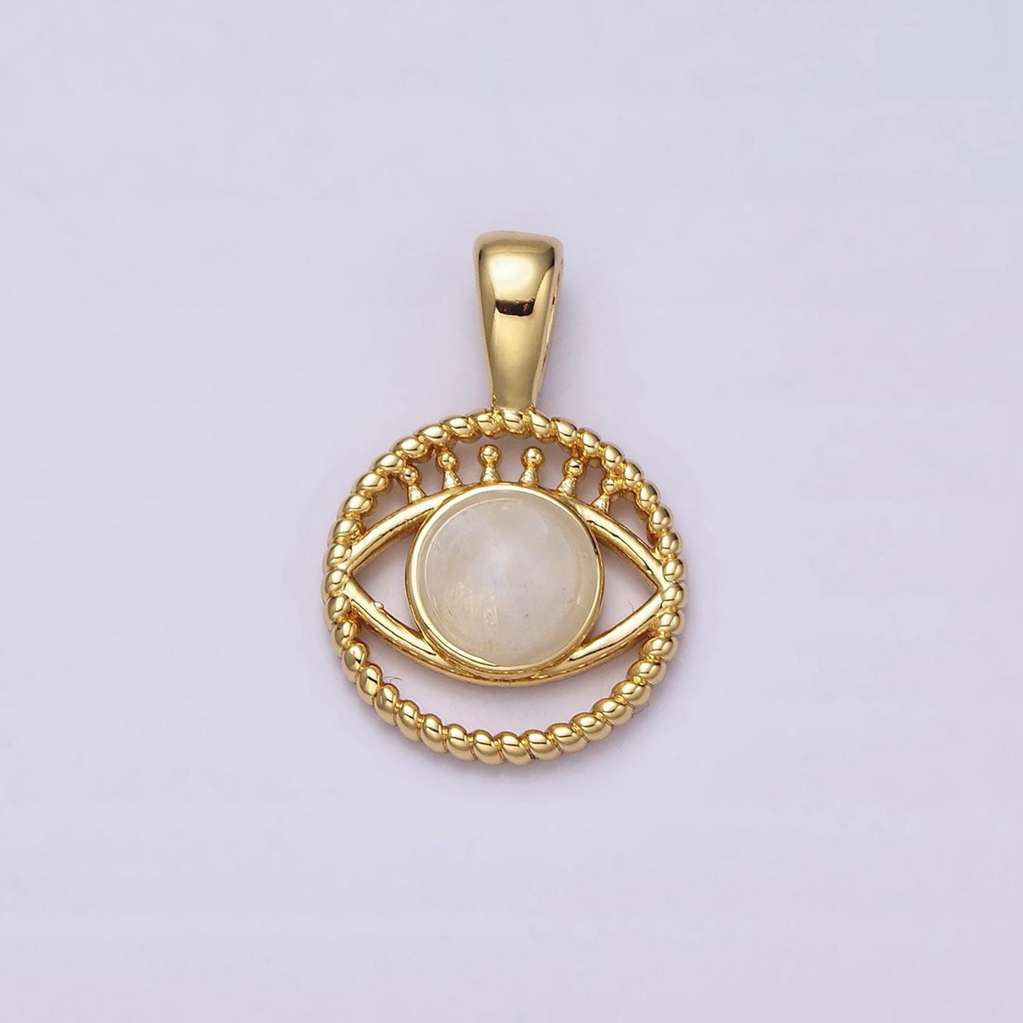 14K Gold Filled Moonstone Evil Eye Pendant Open Eye Medallion Charm Pendant | AA759