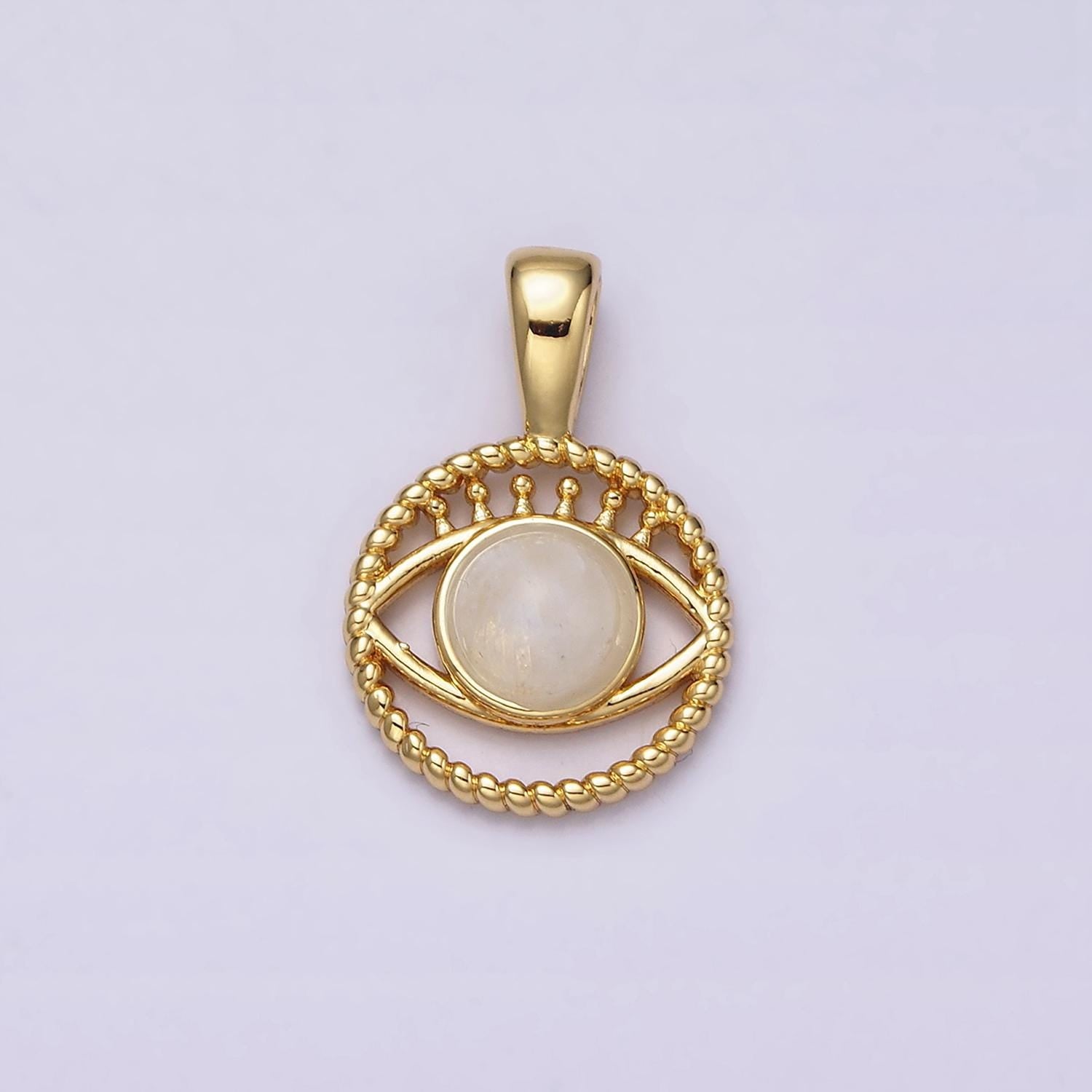 14K Gold Filled Moonstone Evil Eye Pendant Open Eye Medallion Charm Pendant | AA759