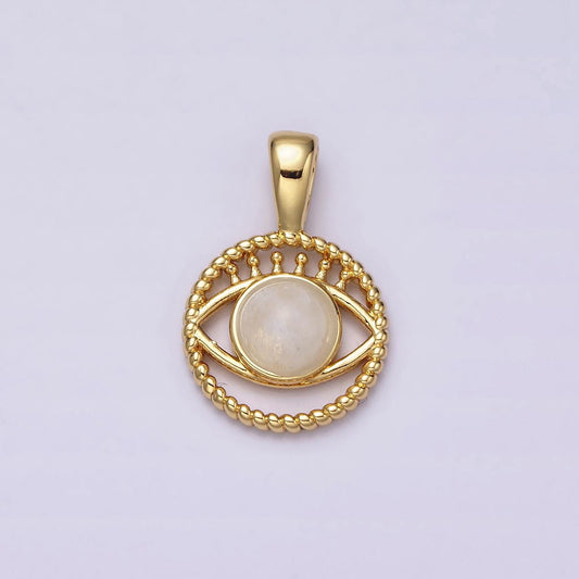 14K Gold Filled Moonstone Evil Eye Pendant Open Eye Medallion Charm Pendant | AA759