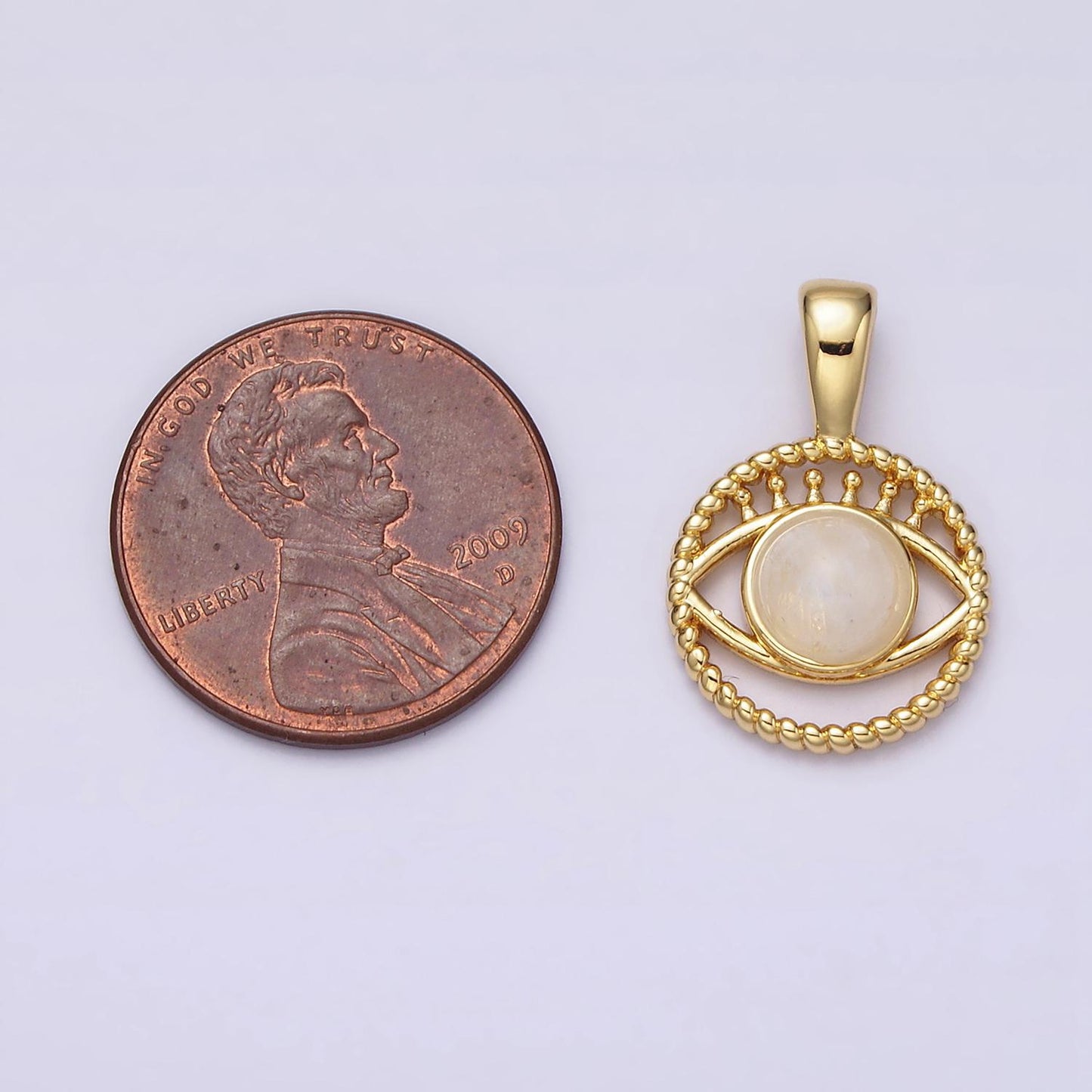 14K Gold Filled Moonstone Evil Eye Pendant Open Eye Medallion Charm Pendant | AA759