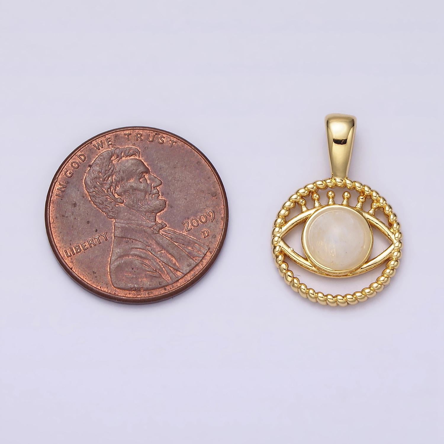 14K Gold Filled Moonstone Evil Eye Pendant Open Eye Medallion Charm Pendant | AA759