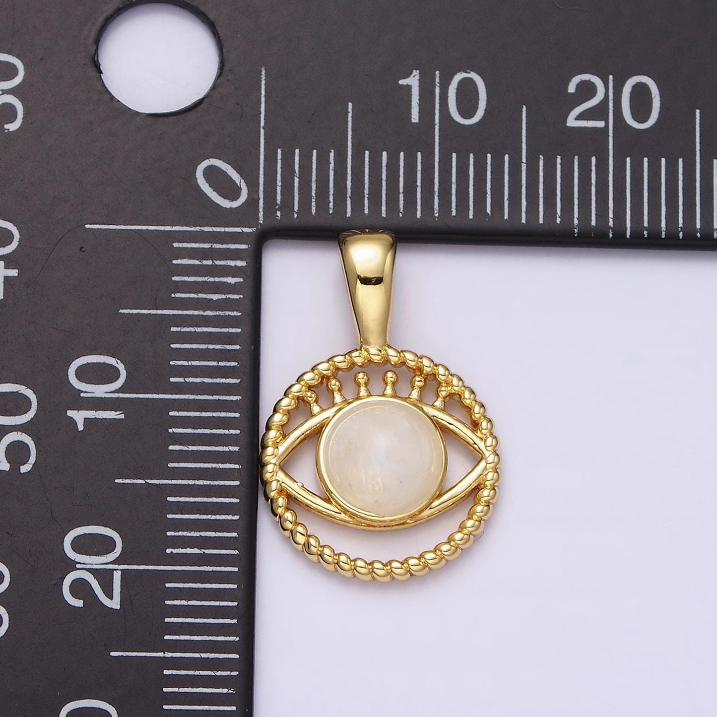 14K Gold Filled Moonstone Evil Eye Pendant Open Eye Medallion Charm Pendant | AA759