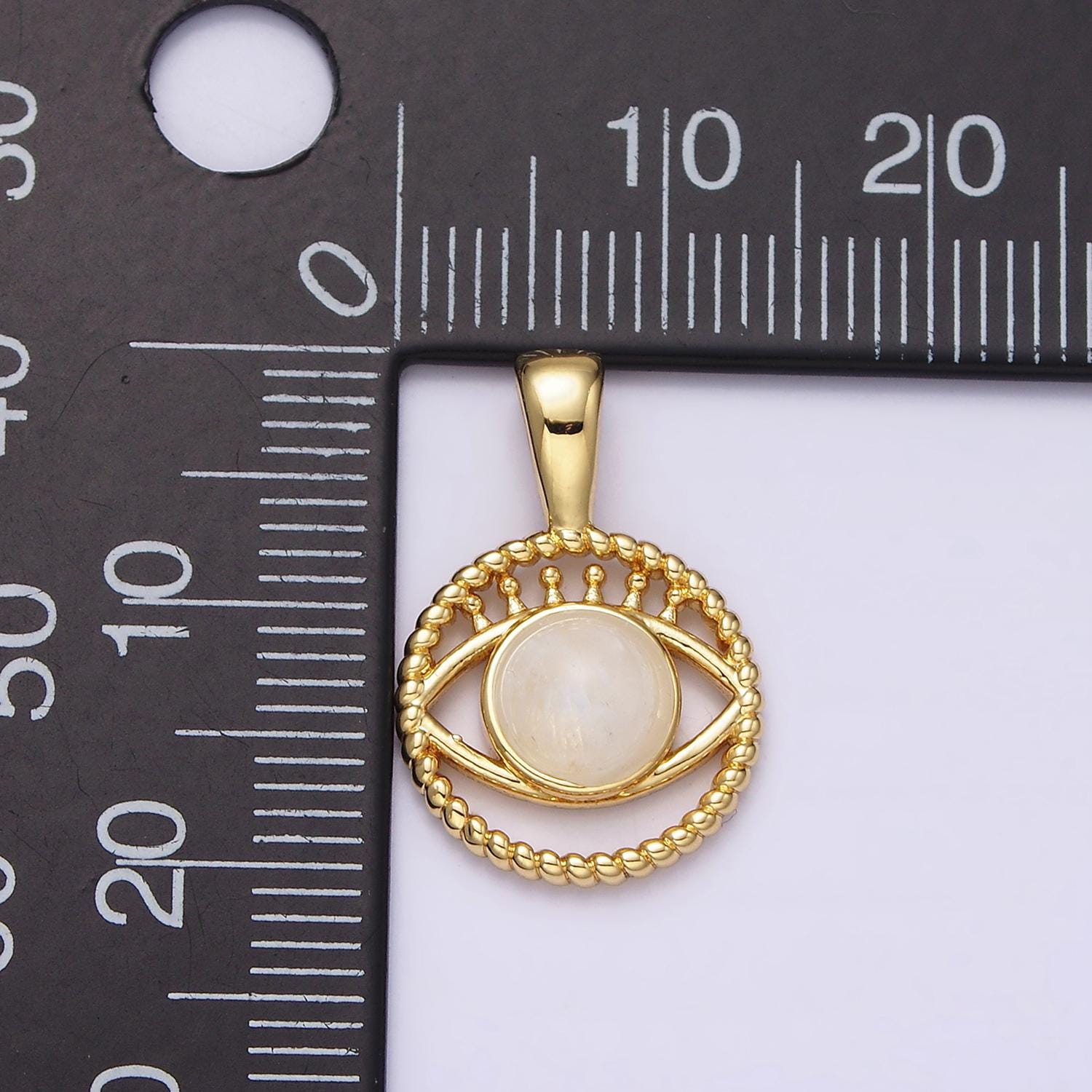 14K Gold Filled Moonstone Evil Eye Pendant Open Eye Medallion Charm Pendant | AA759