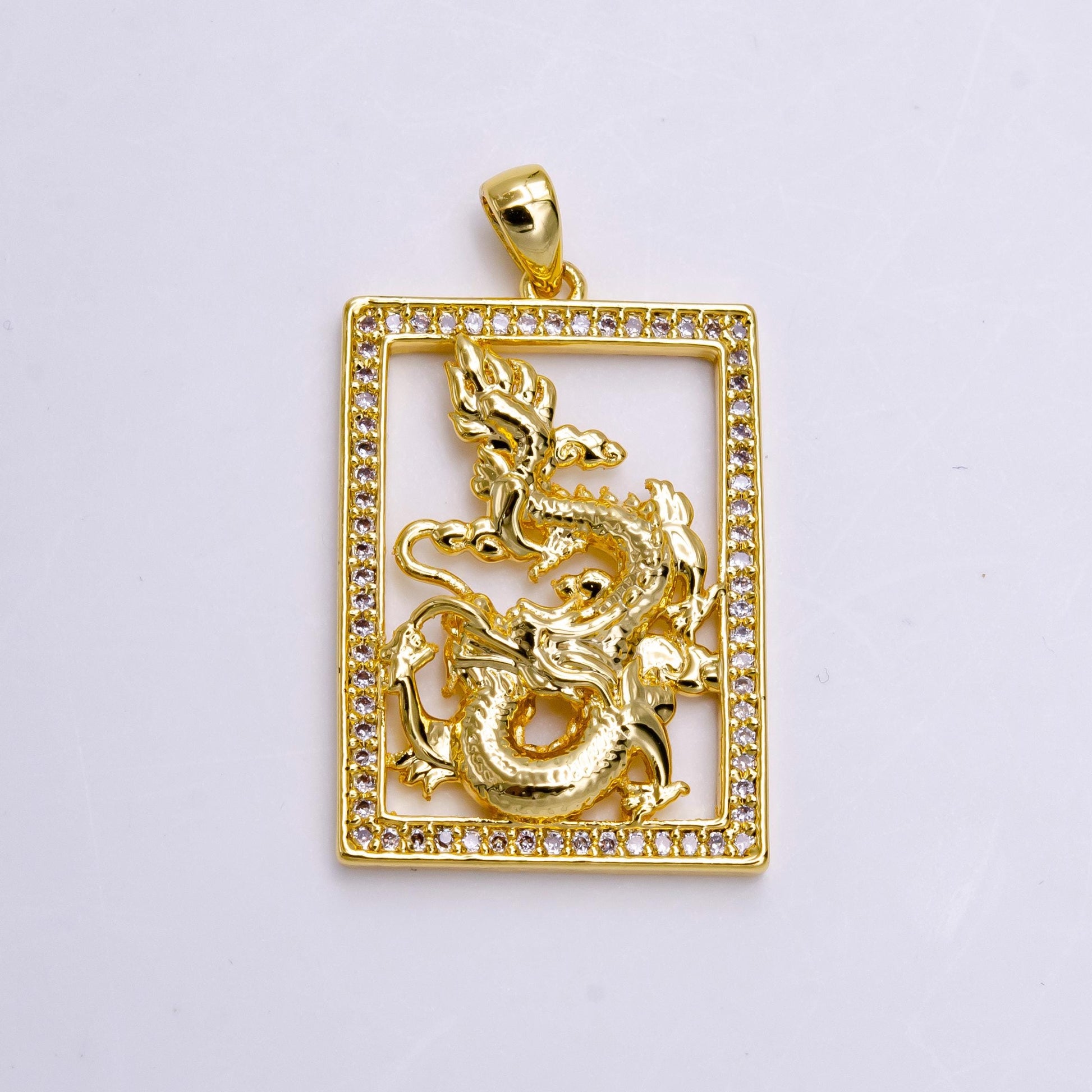 24K Gold Filled Dragon Tablet Pendant Chinese Zodiac, Mythical Animal, DIY Women Men Guy Necklace Pendant Charm for Jewelry Making | aa744