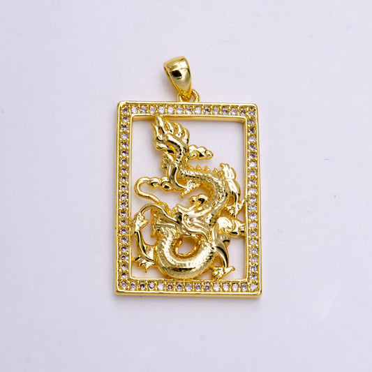 24K Gold Filled Dragon Tablet Pendant Chinese Zodiac, Mythical Animal, DIY Women Men Guy Necklace Pendant Charm for Jewelry Making | aa744