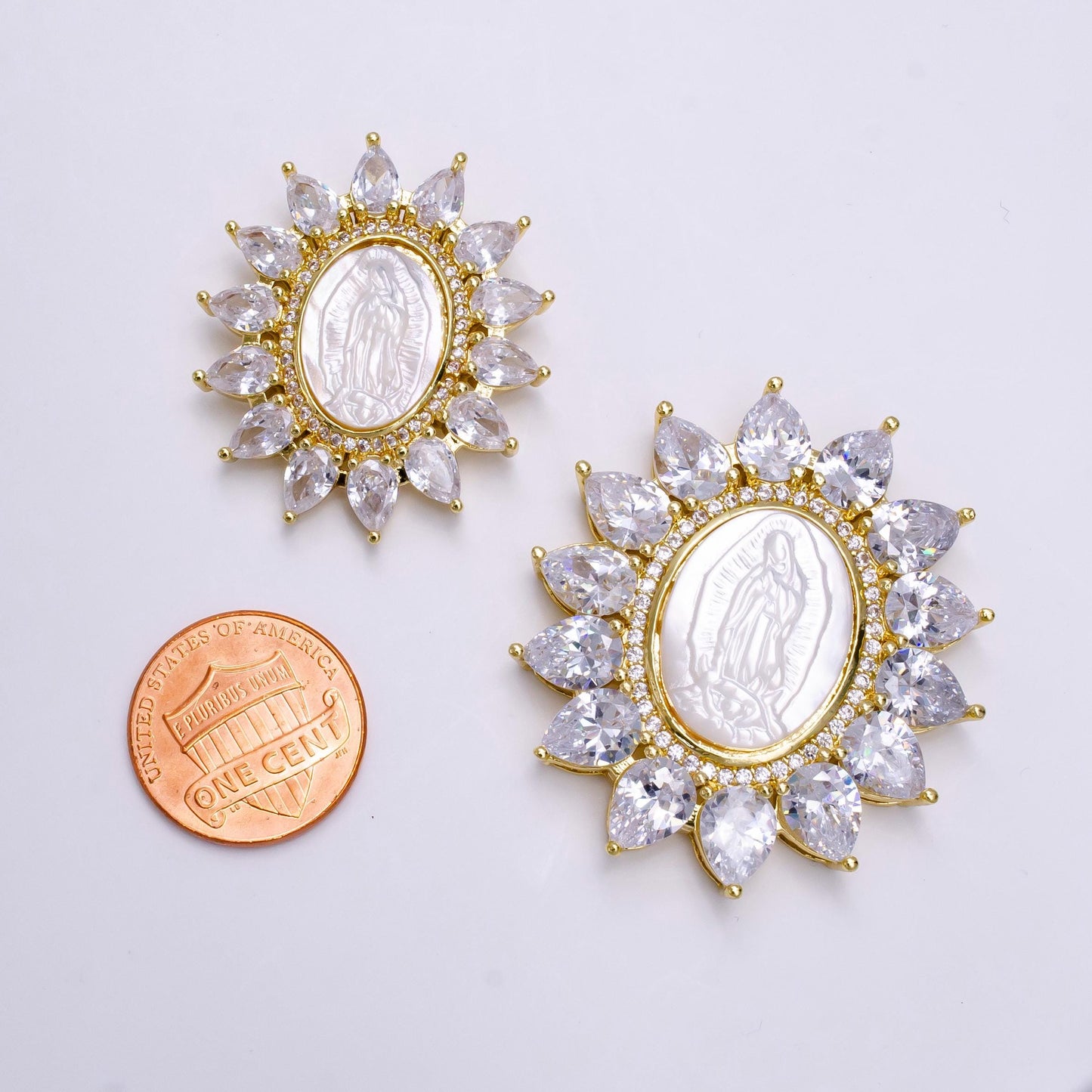 Sun Flower Gold Filled Virgin Mary Pendant Pearl Lady Guadalupe Medallion Charm Necklace Clear Cubic Micro Pave Cz for Religious jewelry