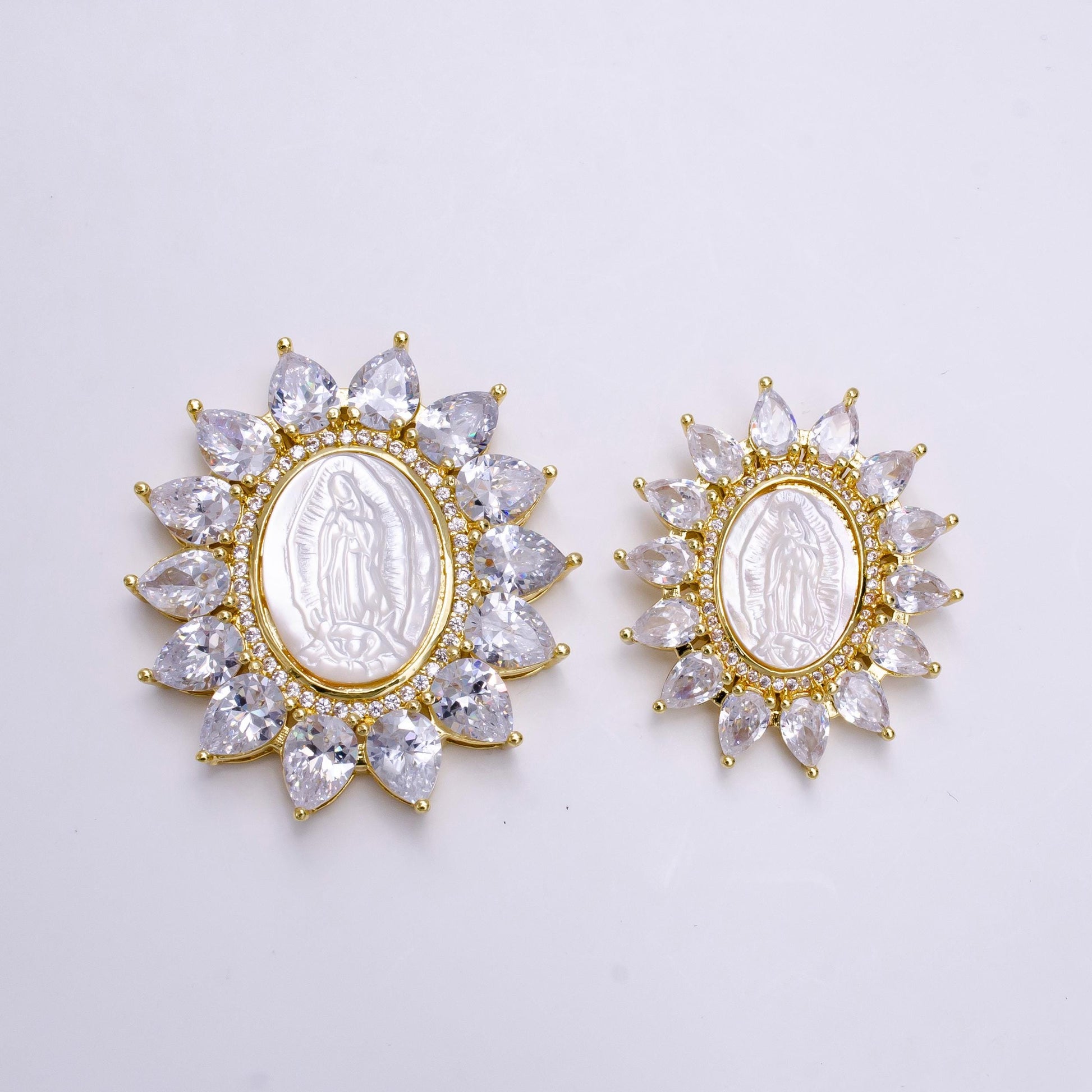 Sun Flower Gold Filled Virgin Mary Pendant Pearl Lady Guadalupe Medallion Charm Necklace Clear Cubic Micro Pave Cz for Religious jewelry