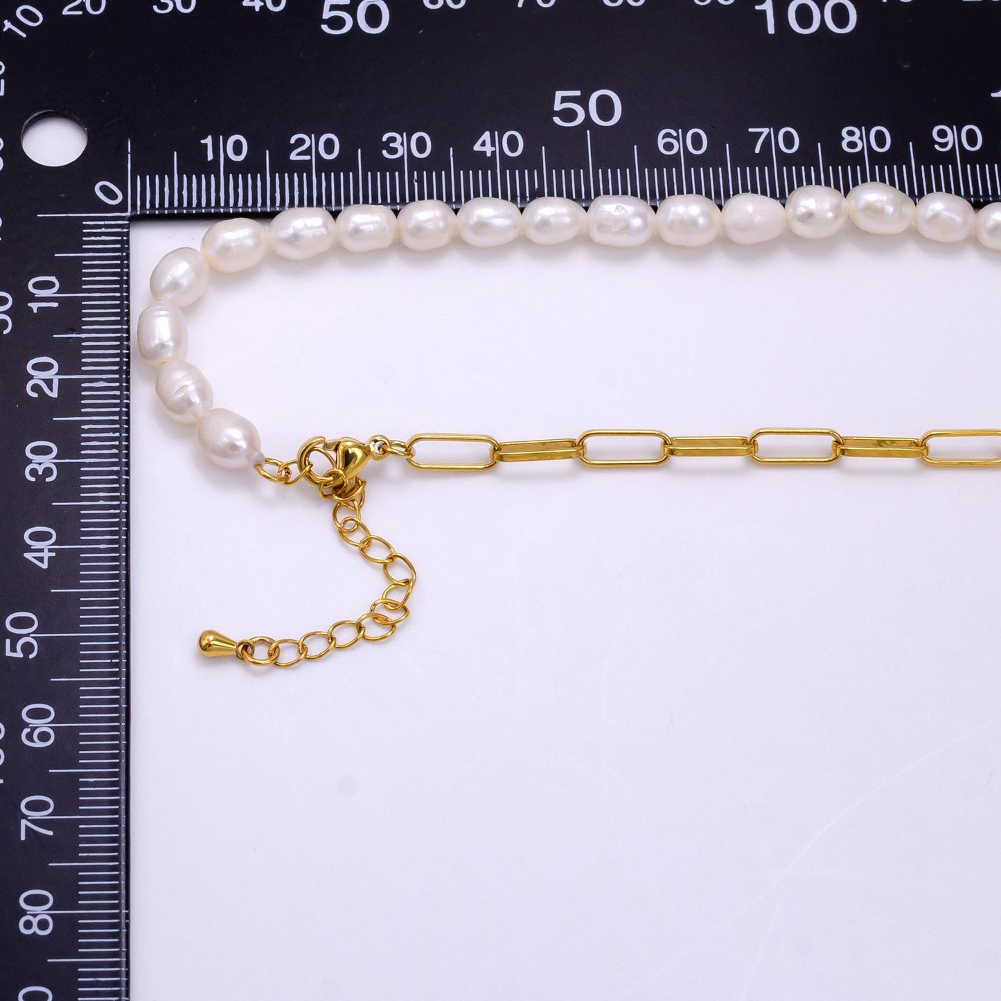 Mix Pearl chain necklace in 14k gold filled Layer Necklace Gold Paper Clip chain with White Freshwater Pearl WA-2324