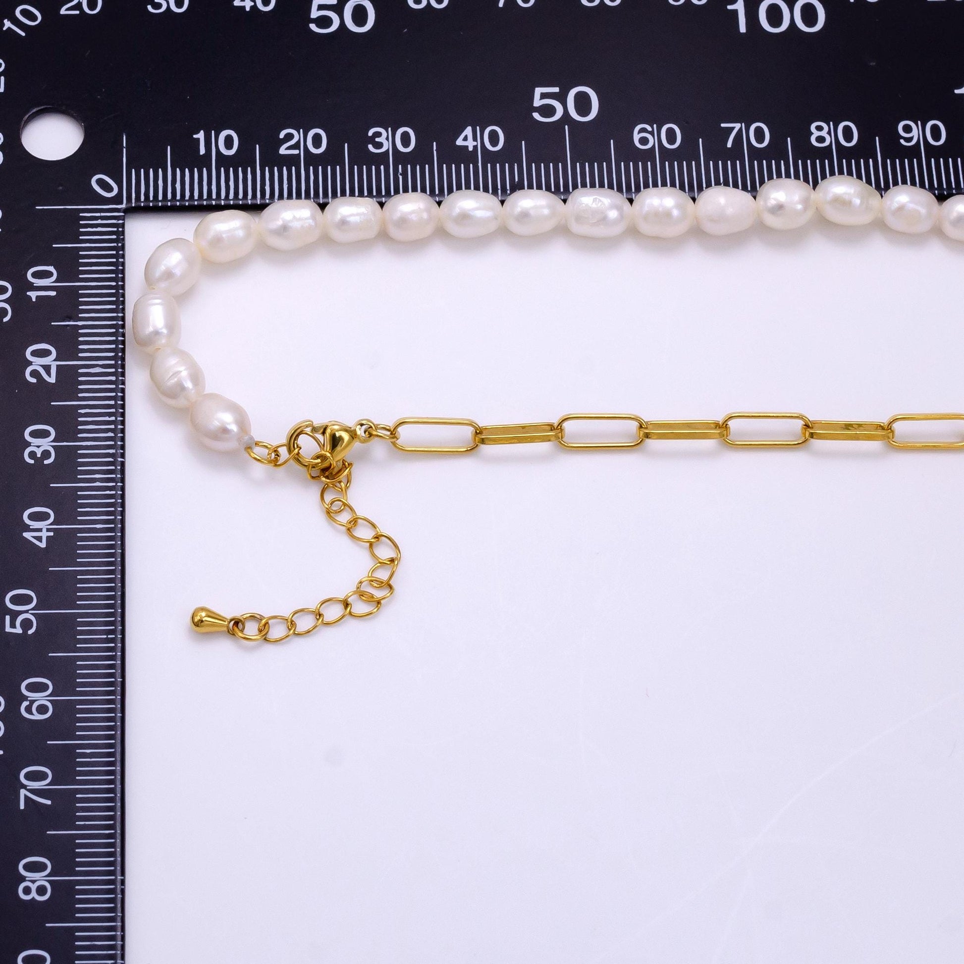 Mix Pearl chain necklace in 14k gold filled Layer Necklace Gold Paper Clip chain with White Freshwater Pearl WA-2324
