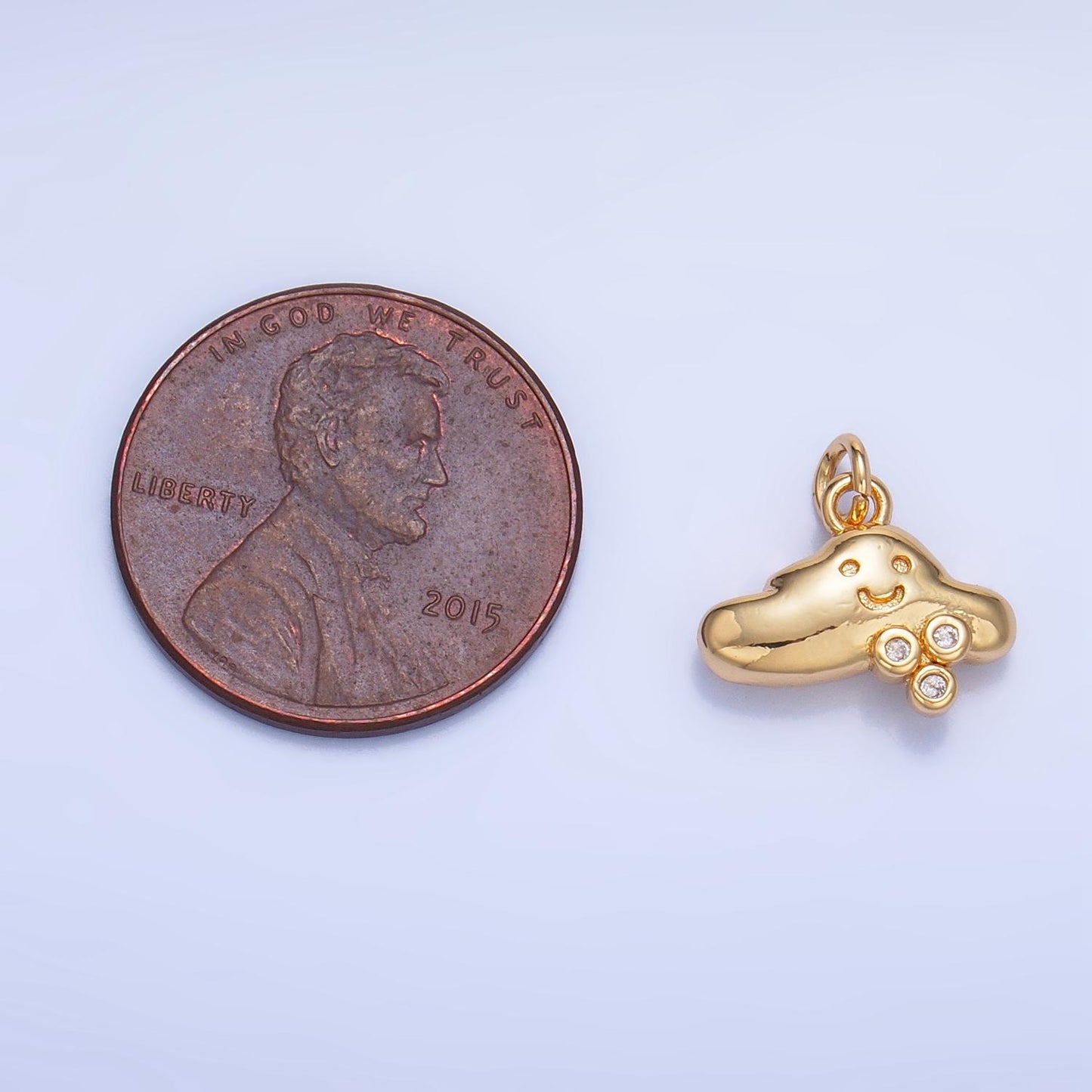 24K Gold Filled CZ Rain Drop Kids Cloud Charm Happy Face Cartoon Cloud Charm | W017