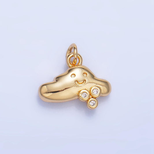 24K Gold Filled CZ Rain Drop Kids Cloud Charm Happy Face Cartoon Cloud Charm | W017