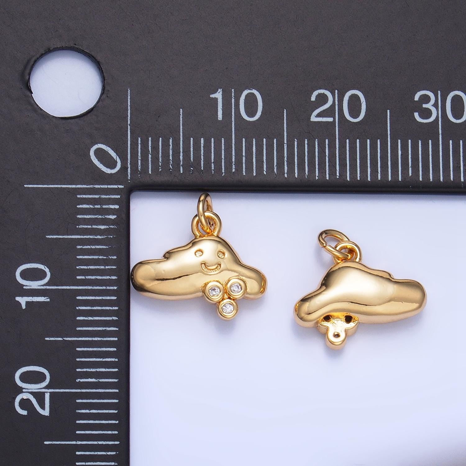 24K Gold Filled CZ Rain Drop Kids Cloud Charm Happy Face Cartoon Cloud Charm | W017