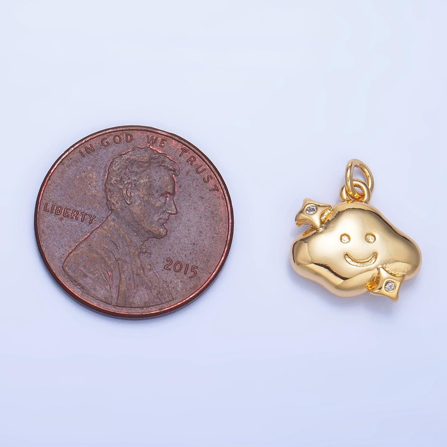 24K Gold Filled Kids Cloud Charm Happy Face Cartoon Cloud Charm Night Time with CZ Star | W019