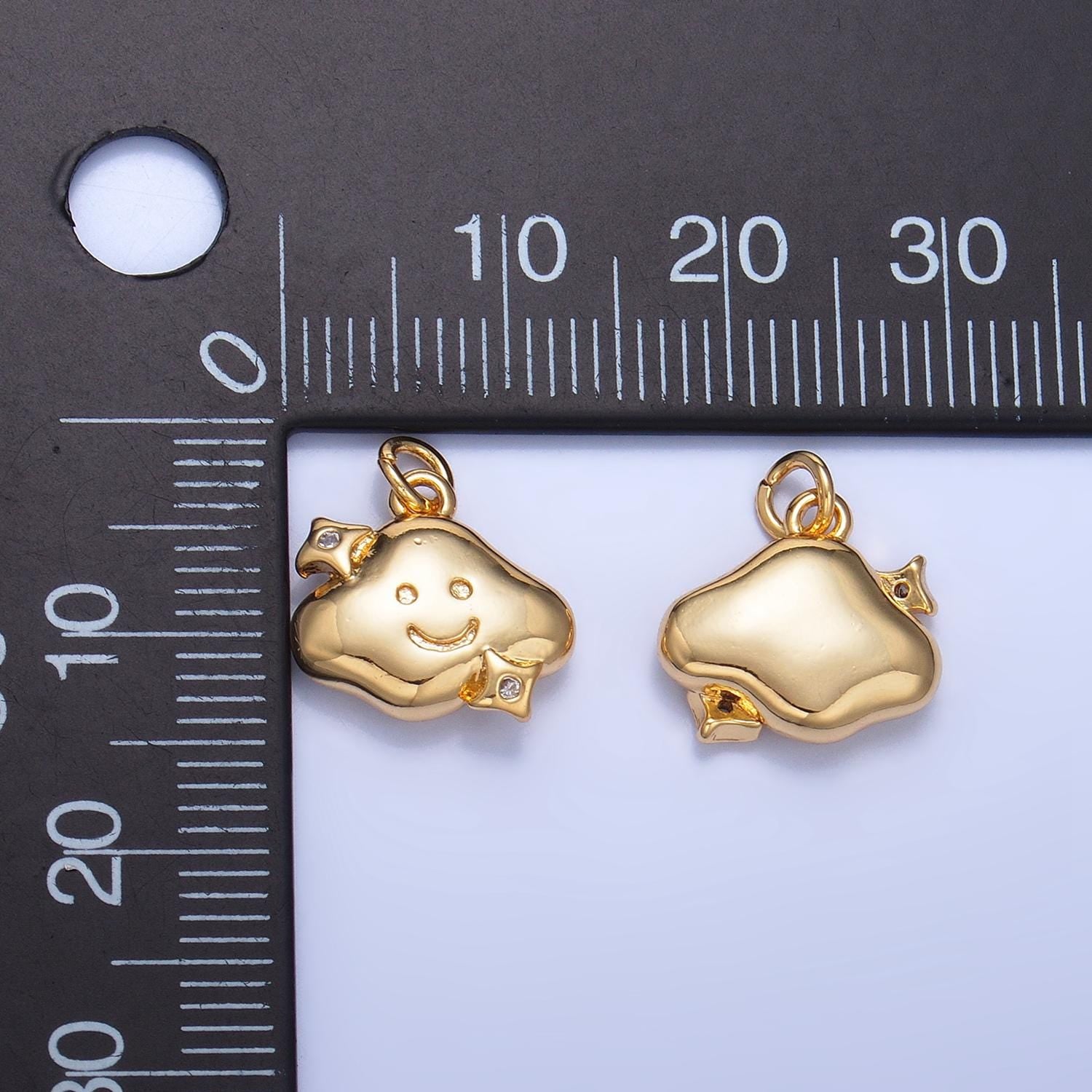 24K Gold Filled Kids Cloud Charm Happy Face Cartoon Cloud Charm Night Time with CZ Star | W019