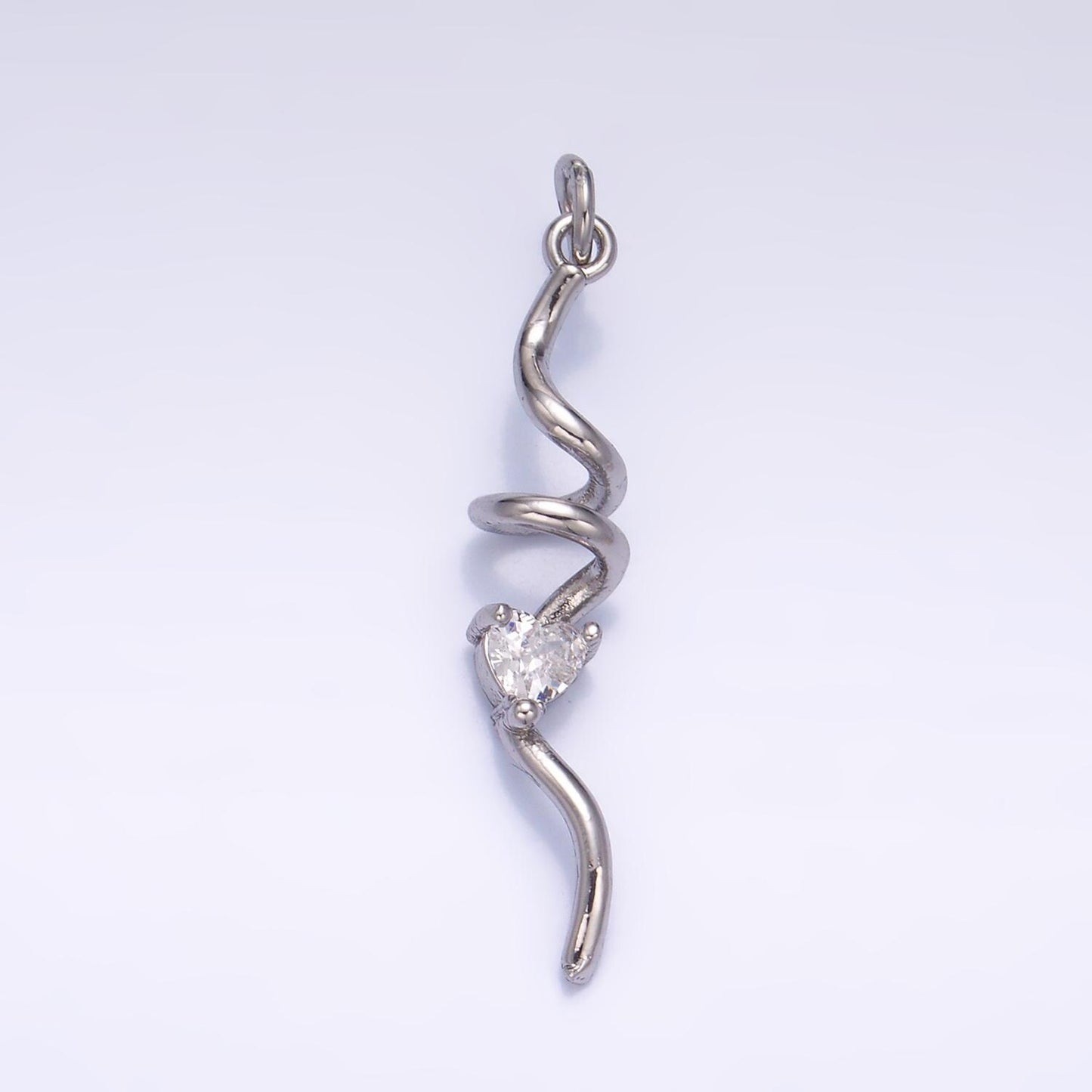 Heart CZ Minimalist Geometric Spiral Swirl 24K Gold Filled Snake Charm in Gold & Silver | W-213