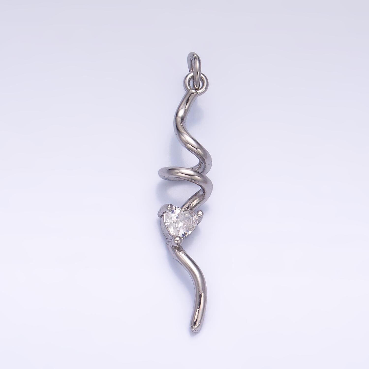 Heart CZ Minimalist Geometric Spiral Swirl 24K Gold Filled Snake Charm in Gold & Silver | W-213