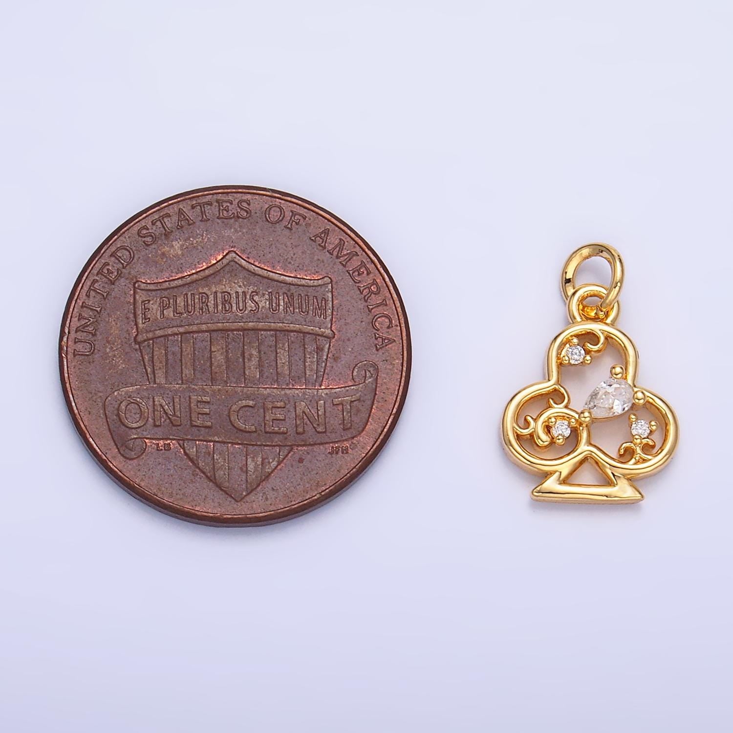 Mini Club Charm in 24K Gold Filled Charm Small Cz Swirl Club Poker Card Monogram Pendant Charm W210