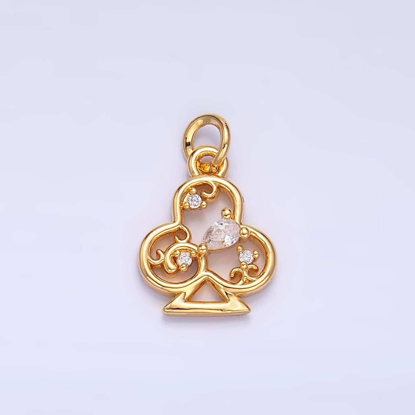 Mini Club Charm in 24K Gold Filled Charm Small Cz Swirl Club Poker Card Monogram Pendant Charm W210