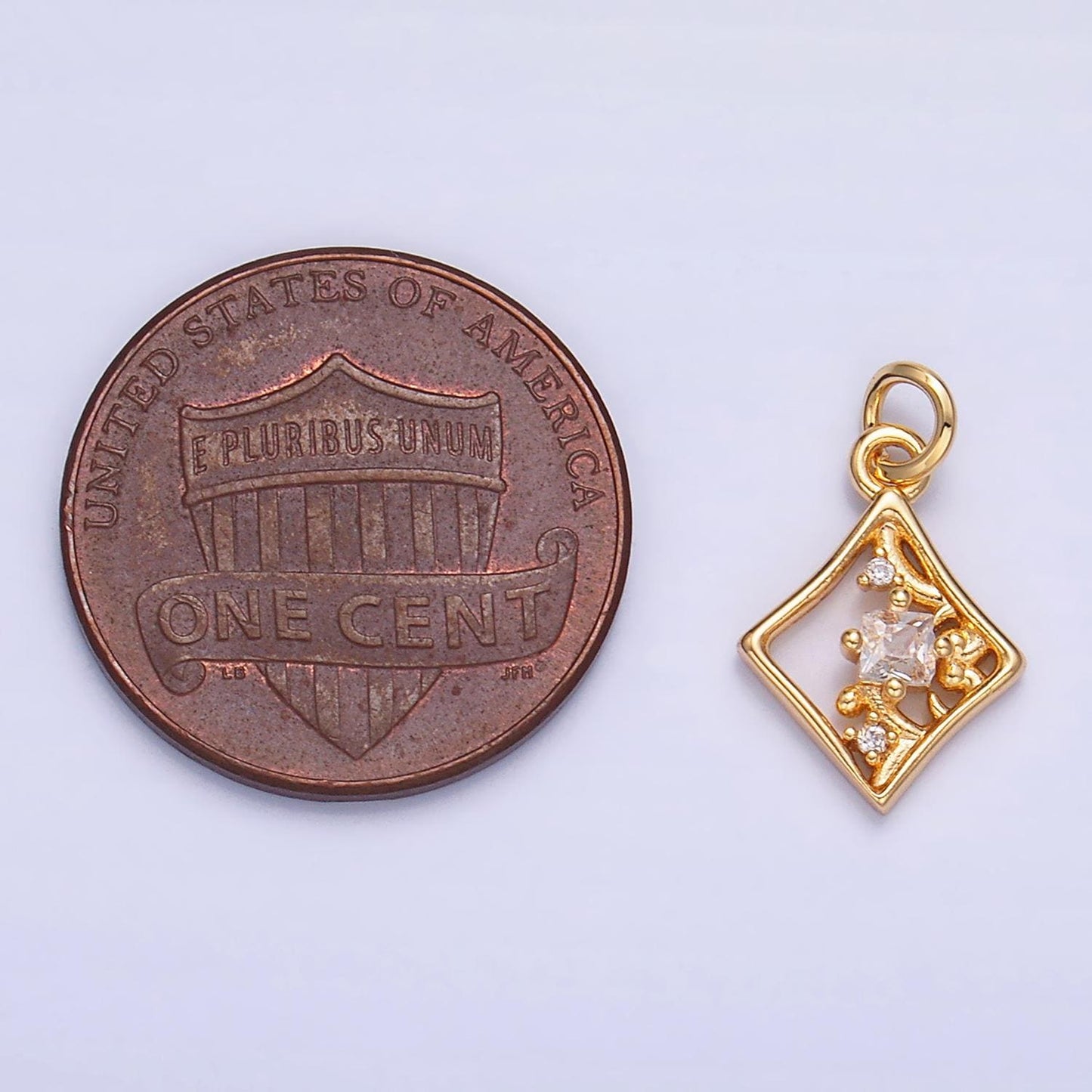 Mini Diamond Charm in 24K Gold Filled Charm Small Cz Swirl Poker Card Monogram Pendant Charm W211