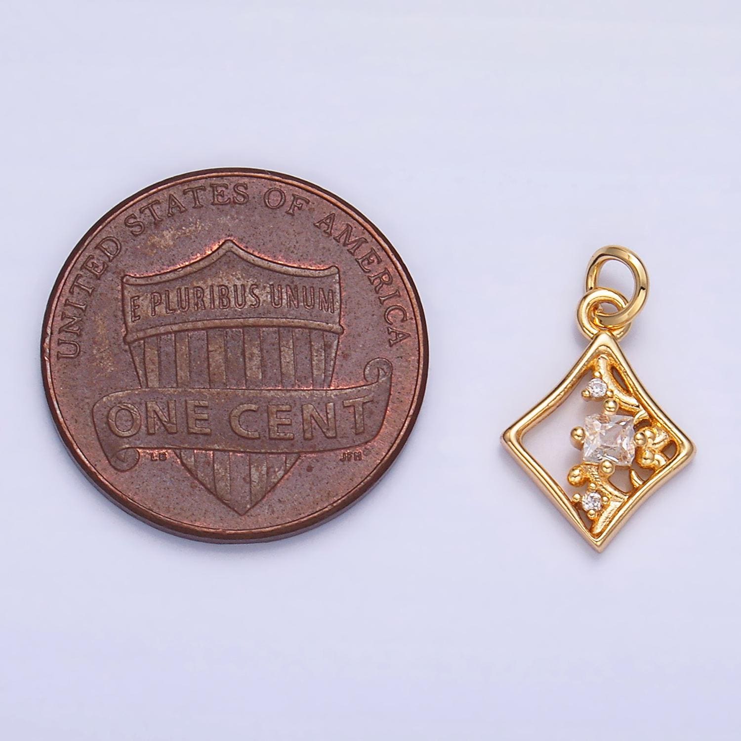 Mini Diamond Charm in 24K Gold Filled Charm Small Cz Swirl Poker Card Monogram Pendant Charm W211