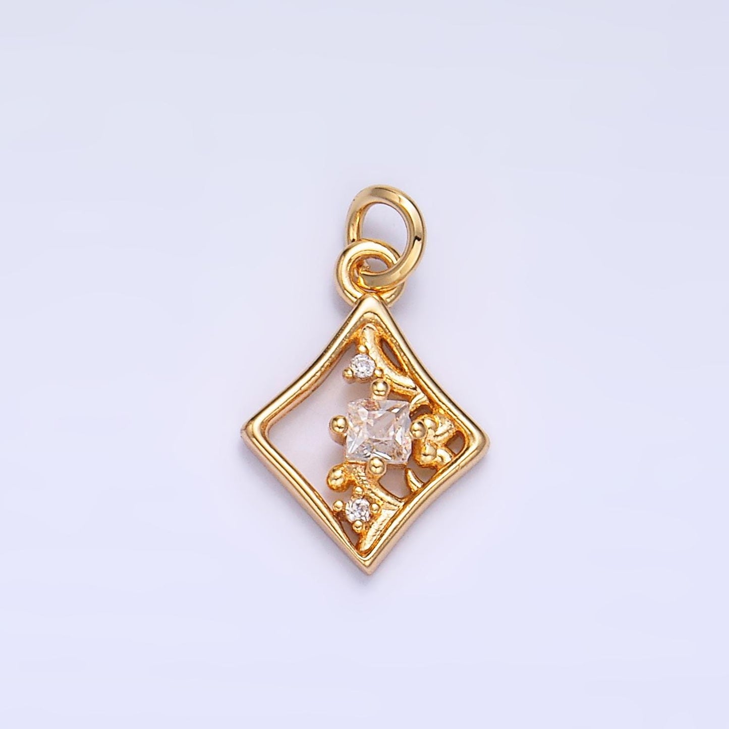 Mini Diamond Charm in 24K Gold Filled Charm Small Cz Swirl Poker Card Monogram Pendant Charm W211