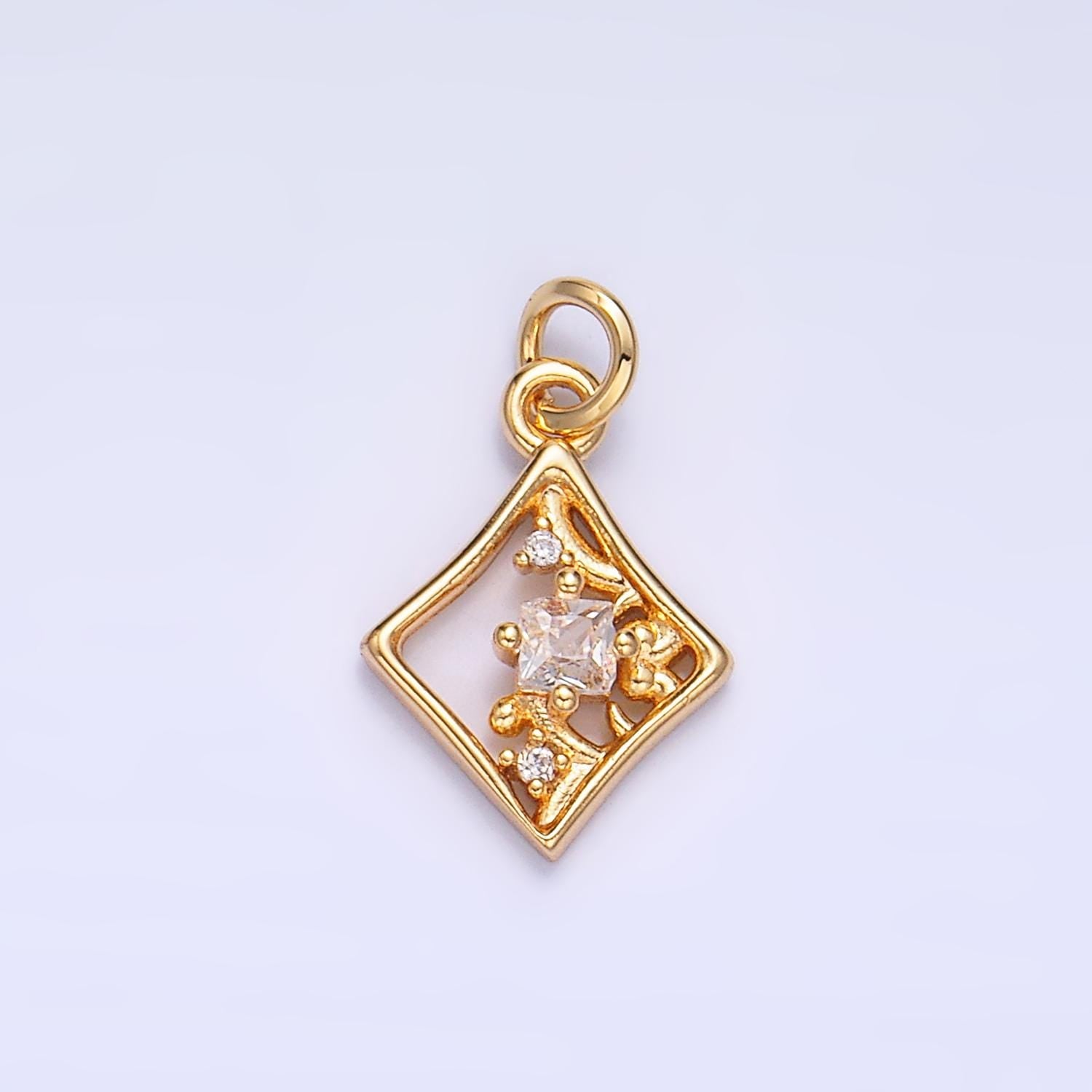Mini Diamond Charm in 24K Gold Filled Charm Small Cz Swirl Poker Card Monogram Pendant Charm W211