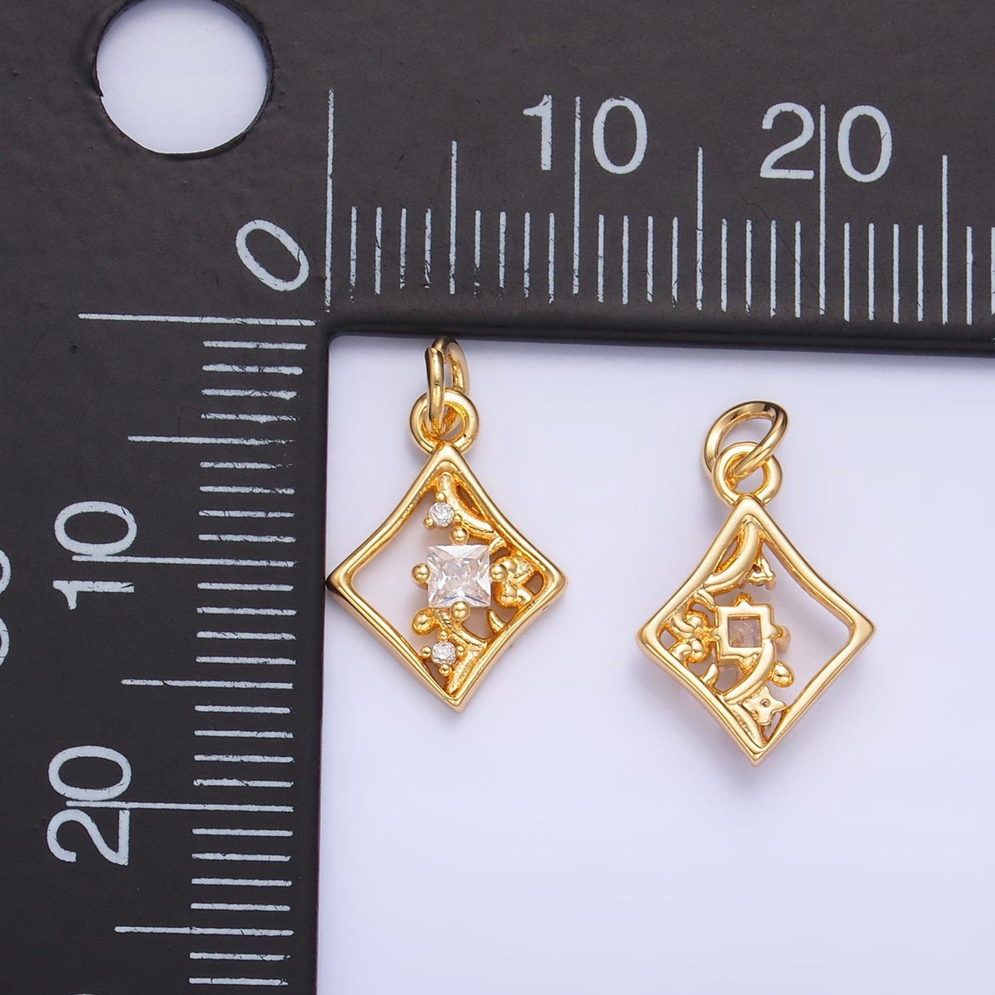 Mini Diamond Charm in 24K Gold Filled Charm Small Cz Swirl Poker Card Monogram Pendant Charm W211