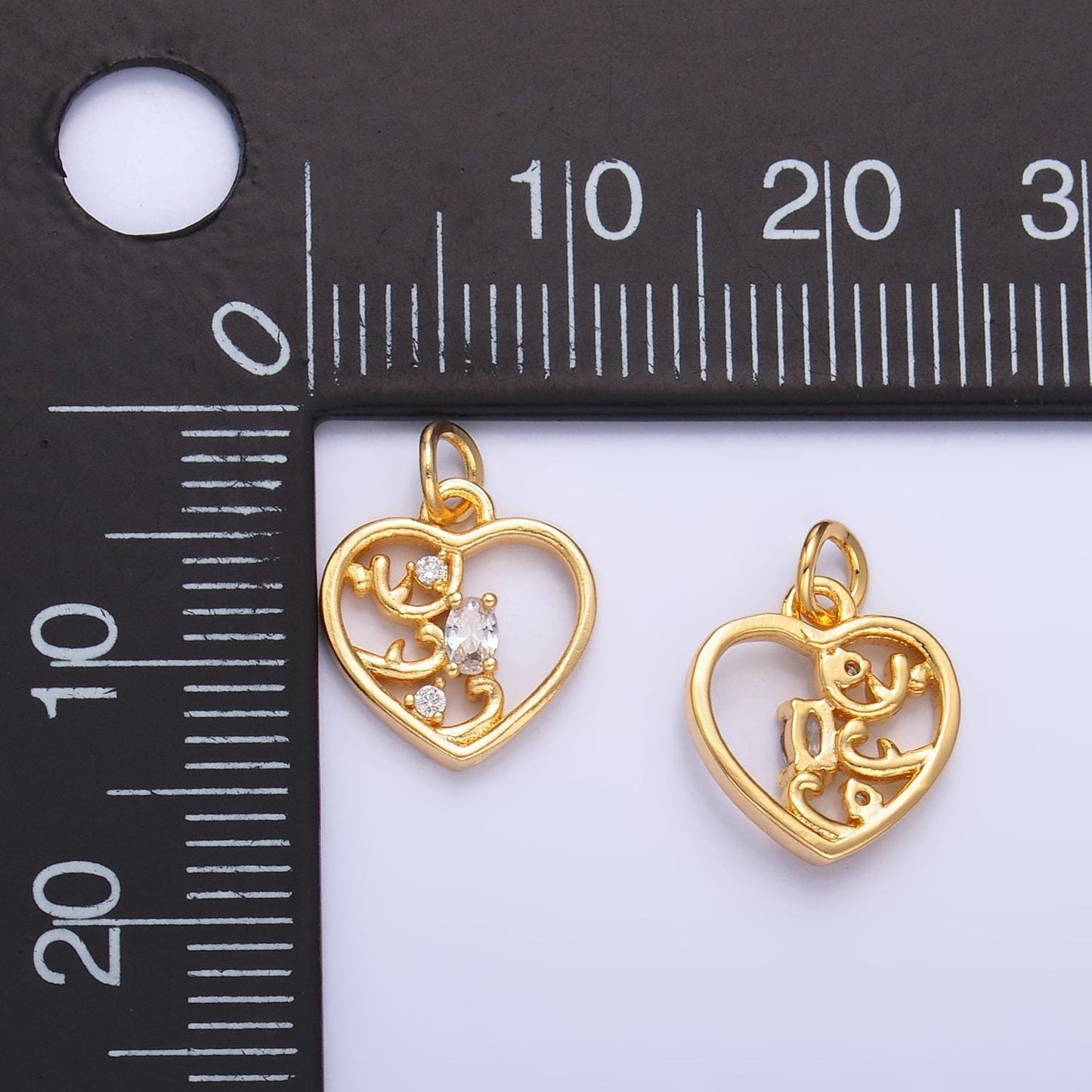 Mini Heart Charm in 24K Gold Filled Charm Small Cz Swirl Poker Card Monogram Pendant Charm W212