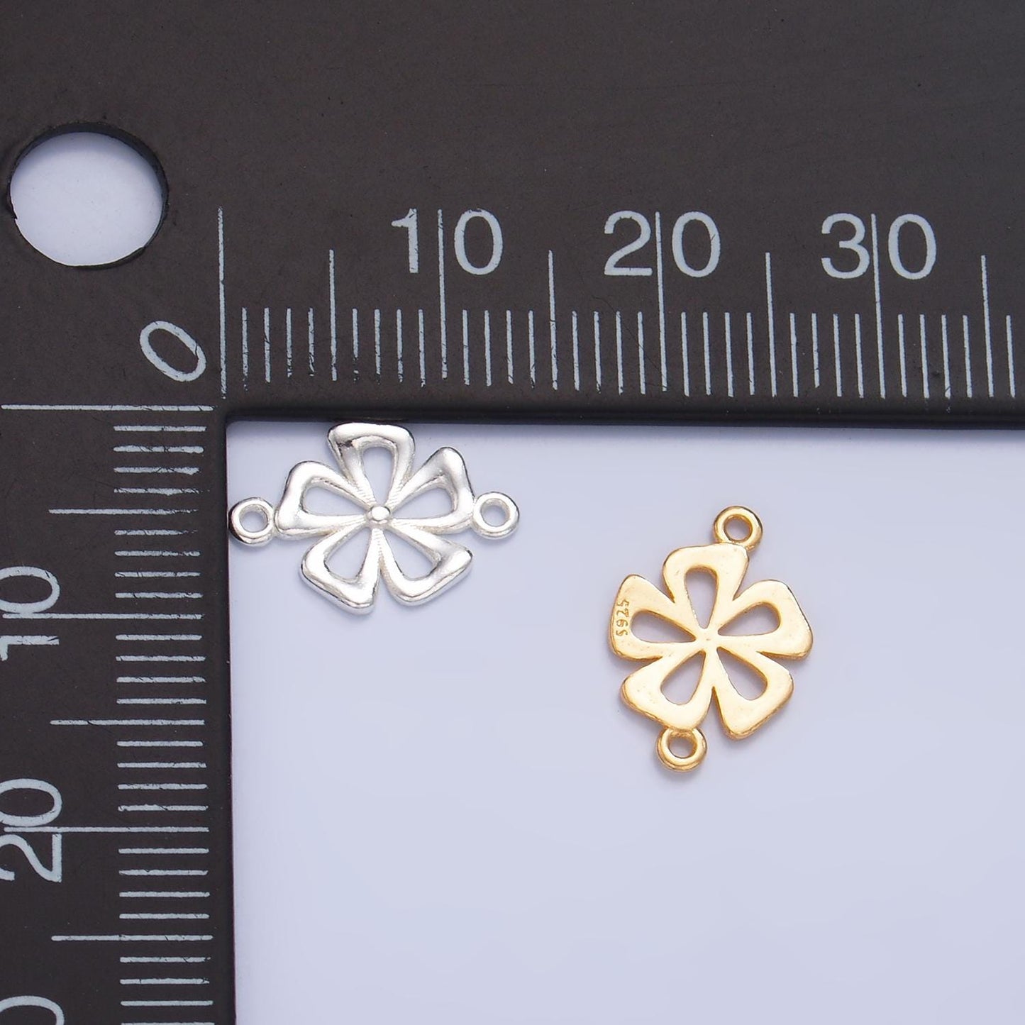 Mini S925 Sterling Silver Flower Charm Connector Minimalist Gold Vermeil Hibiscus Link Connector | SL-520