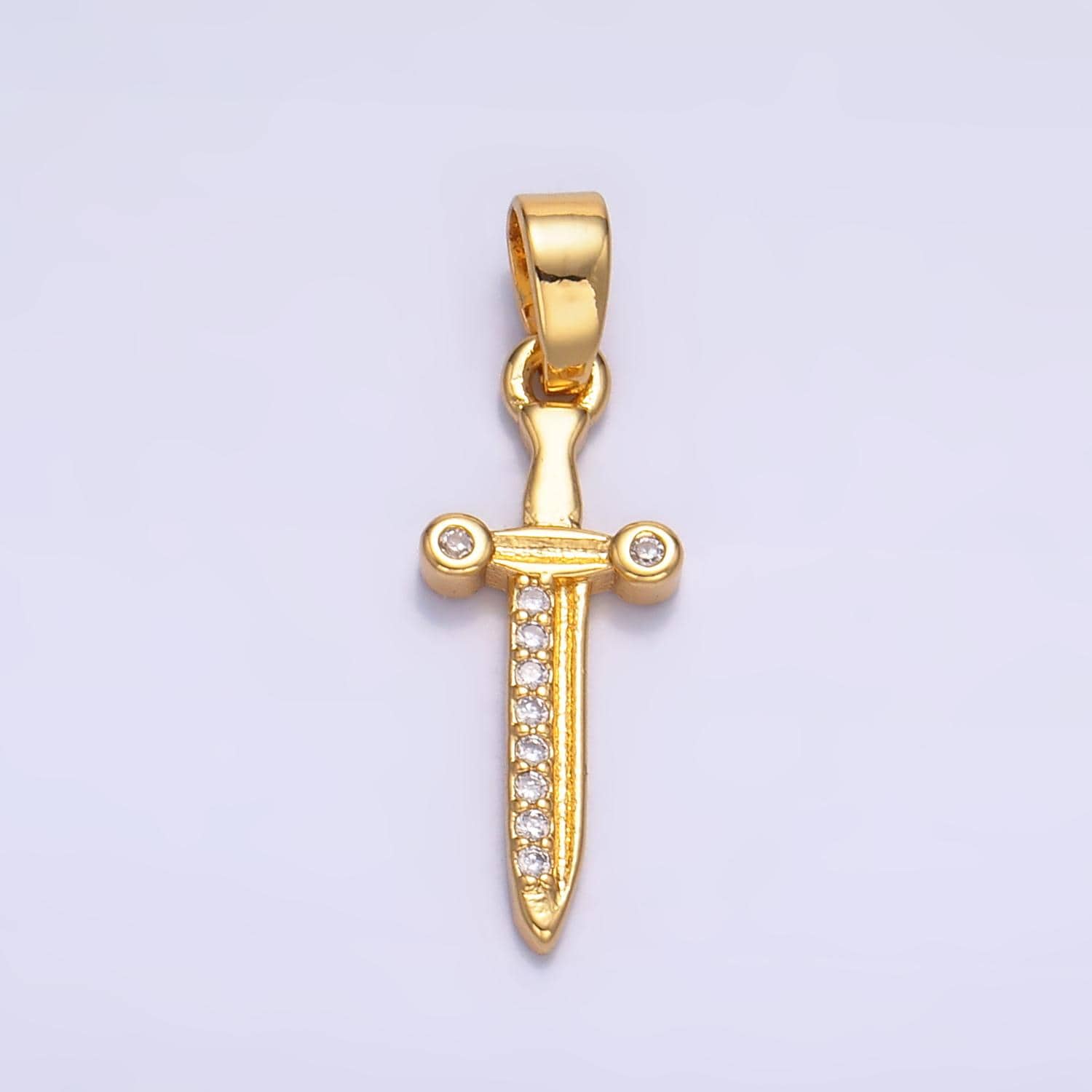 24K Gold Filled Dainty Knife Pendant Small Dagger Amulet Clear Micro CZ Pave | DIY Fashion Charm Add on Necklace Bracelet AA1059