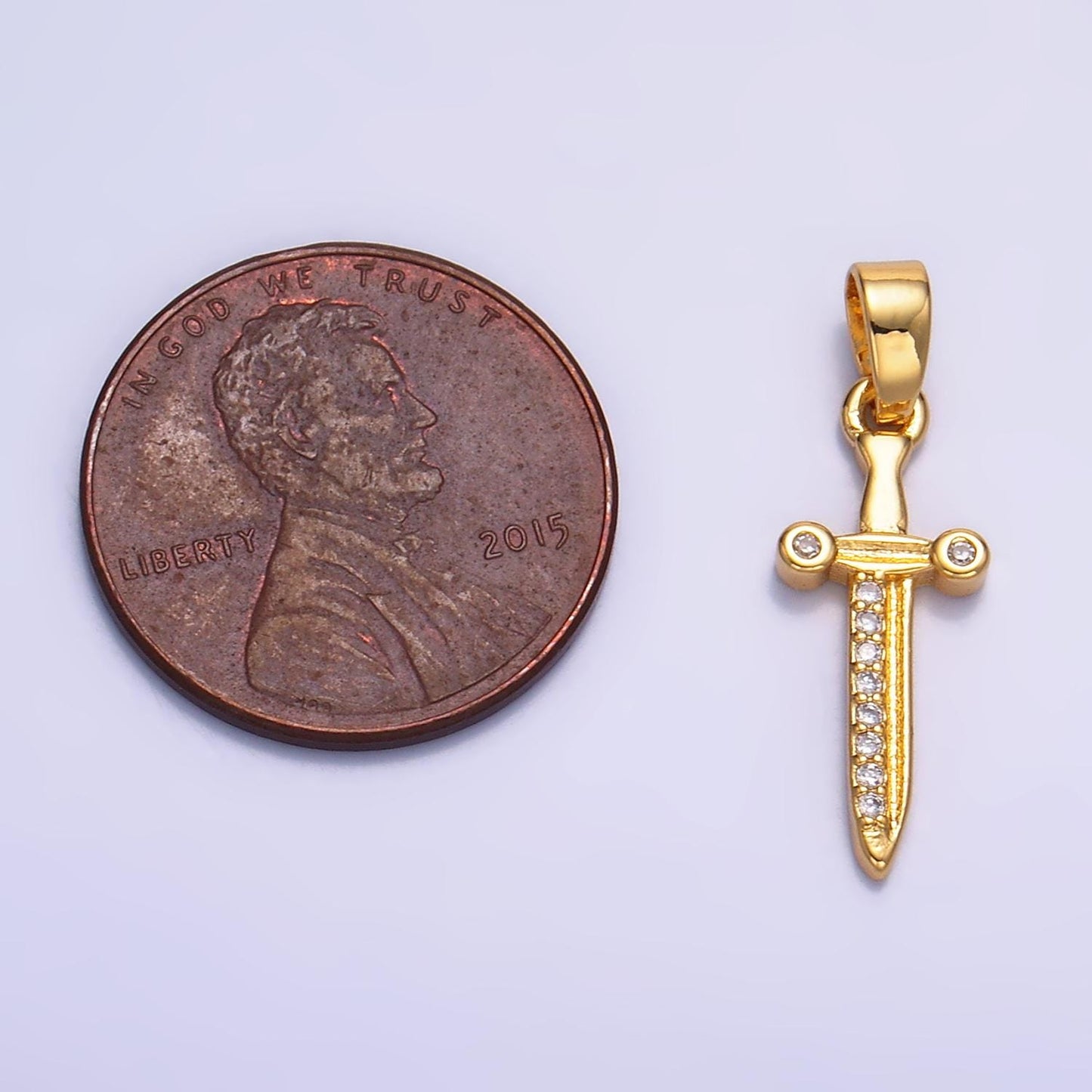 24K Gold Filled Dainty Knife Pendant Small Dagger Amulet Clear Micro CZ Pave | DIY Fashion Charm Add on Necklace Bracelet AA1059