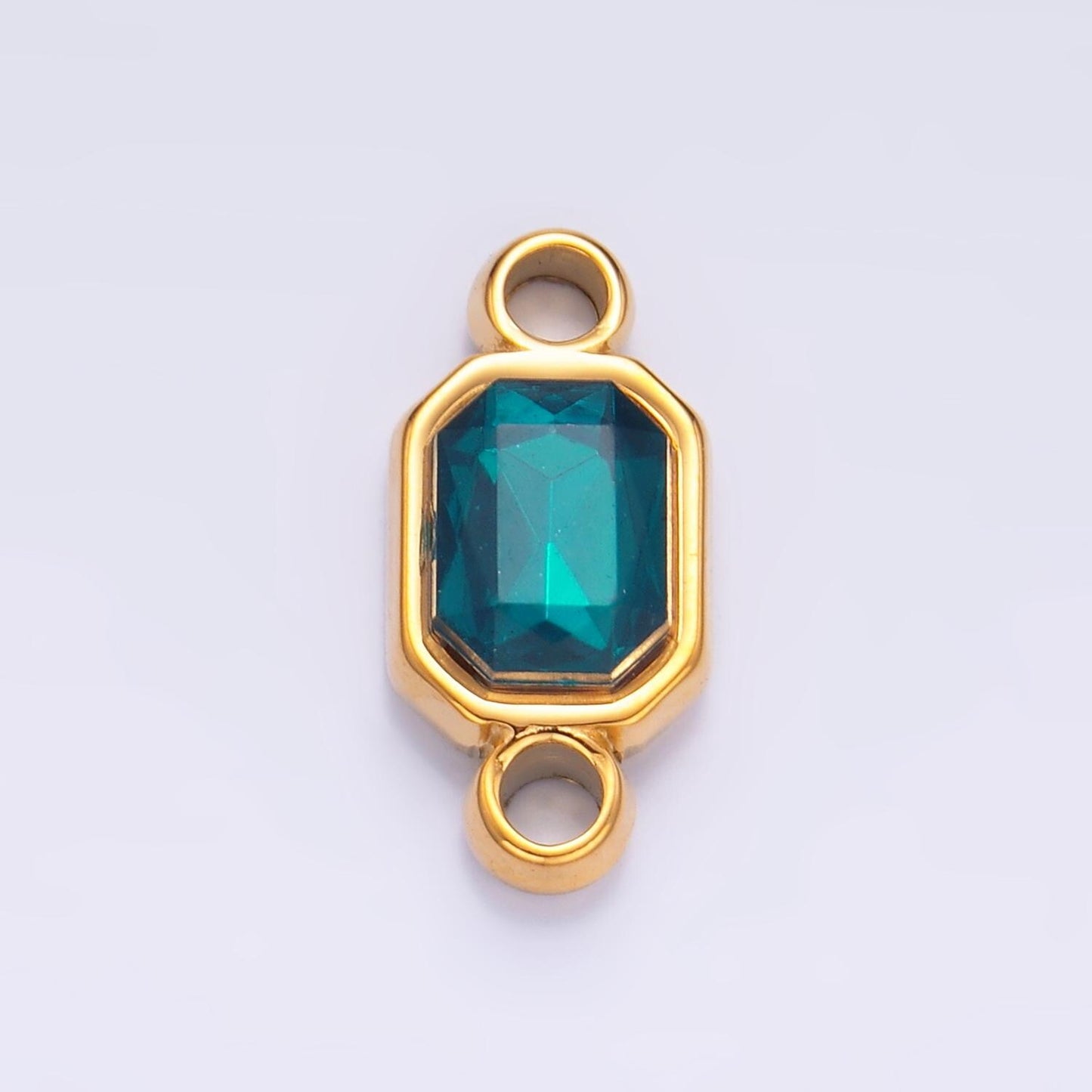 Stainless Steel Teal, Blue Multifaceted CZ Octagon Bezel Connector | F-935 & F-926