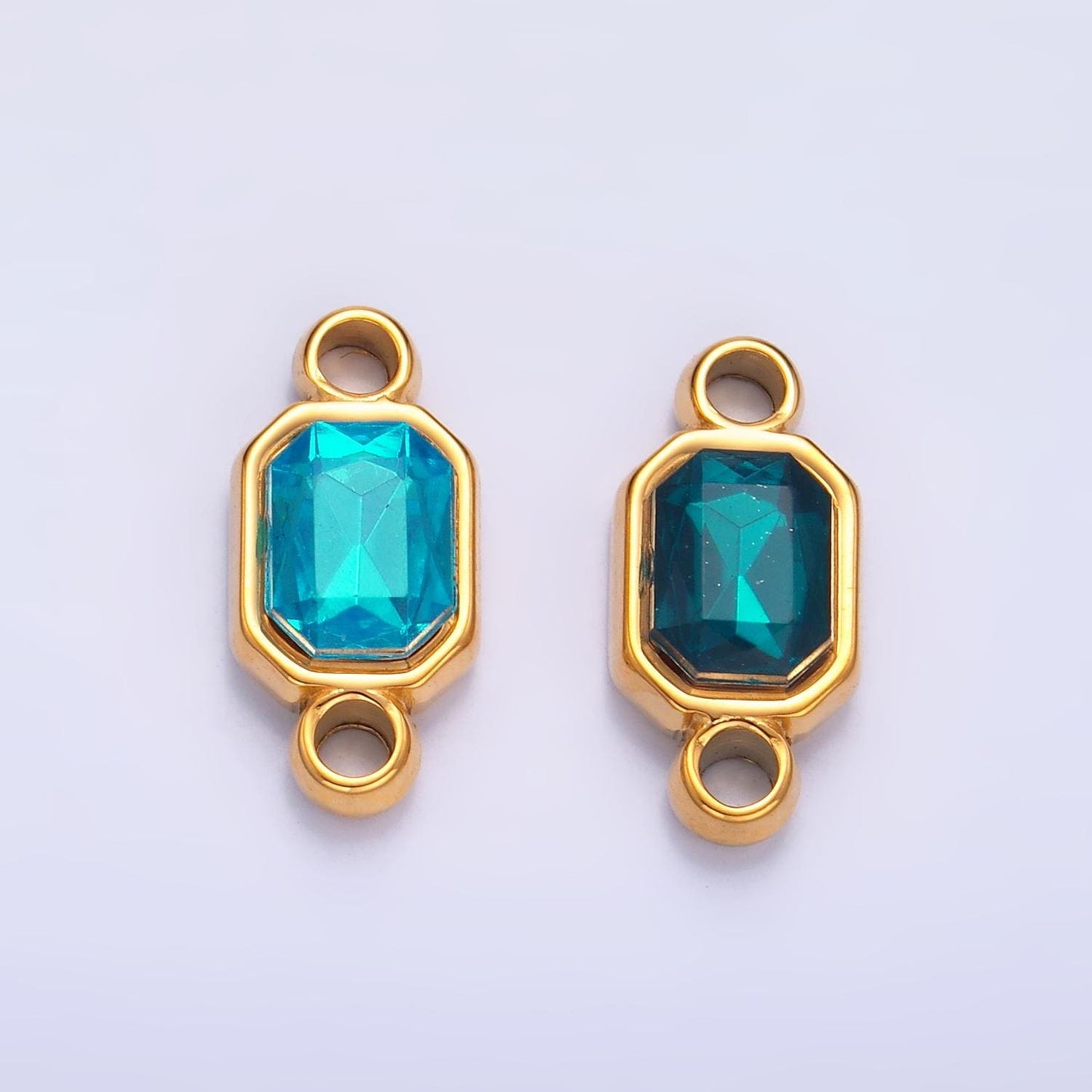 Stainless Steel Teal, Blue Multifaceted CZ Octagon Bezel Connector | F-935 & F-926