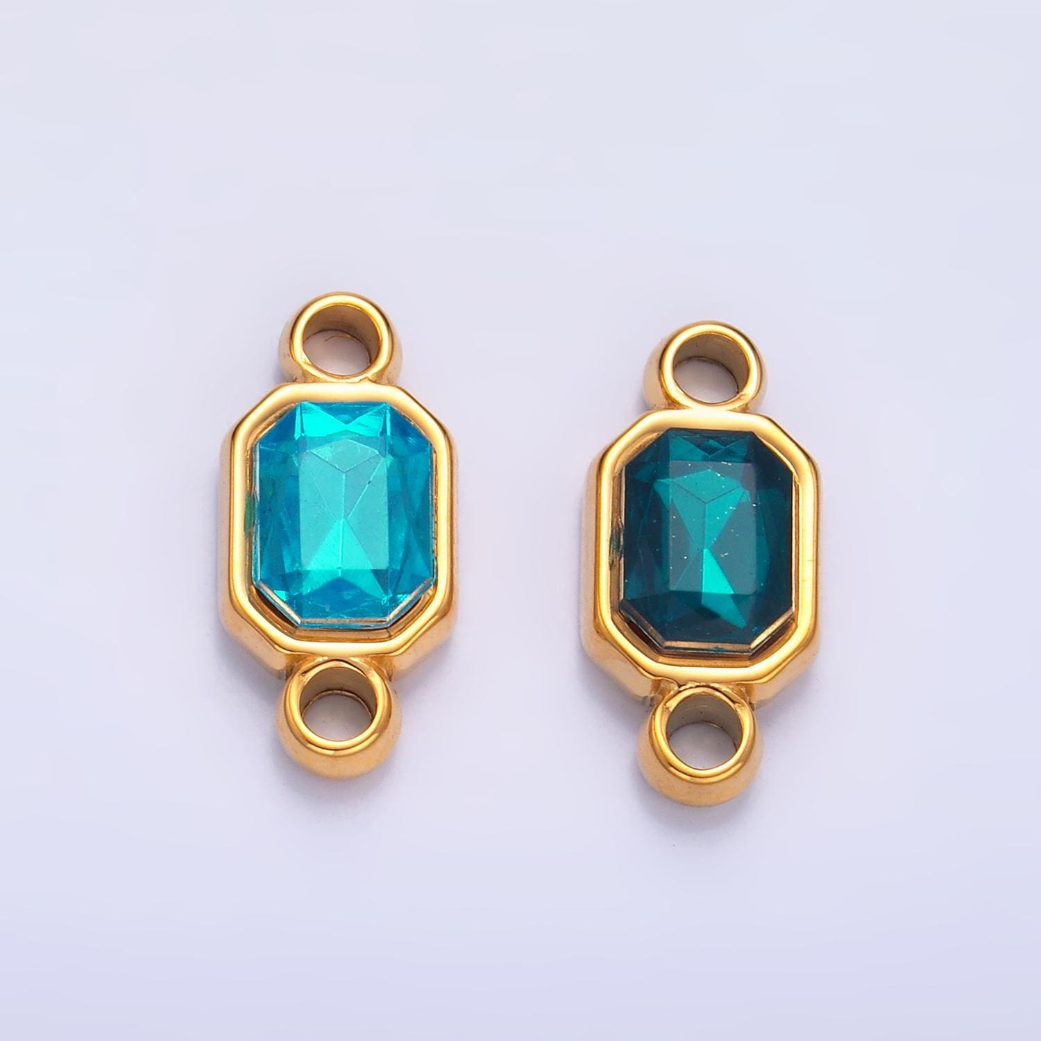 Stainless Steel Teal, Blue Multifaceted CZ Octagon Bezel Connector | F-935 & F-926