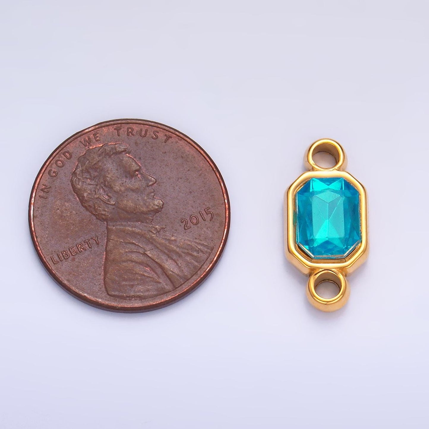 Stainless Steel Teal, Blue Multifaceted CZ Octagon Bezel Connector | F-935 & F-926