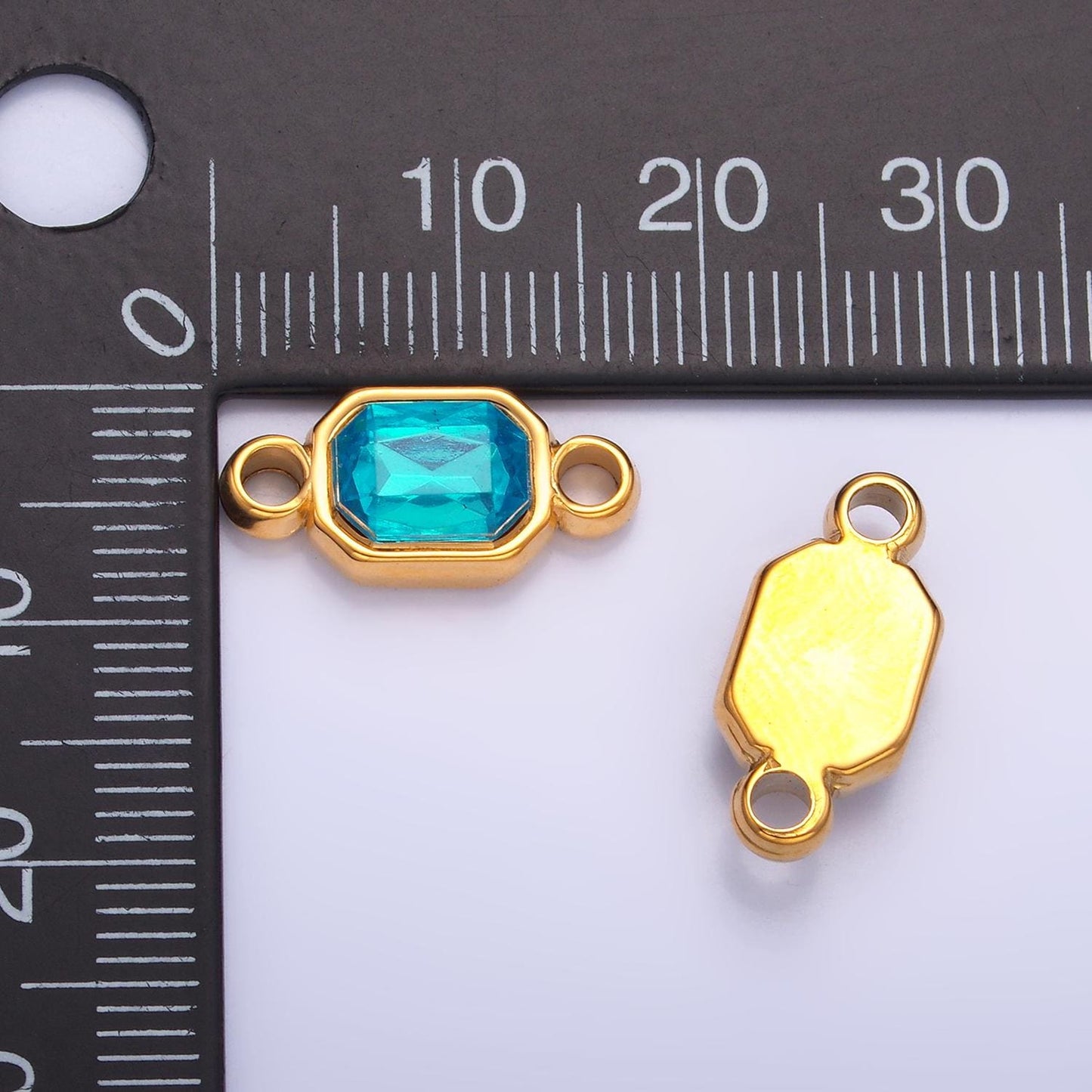 Stainless Steel Teal, Blue Multifaceted CZ Octagon Bezel Connector | F-935 & F-926