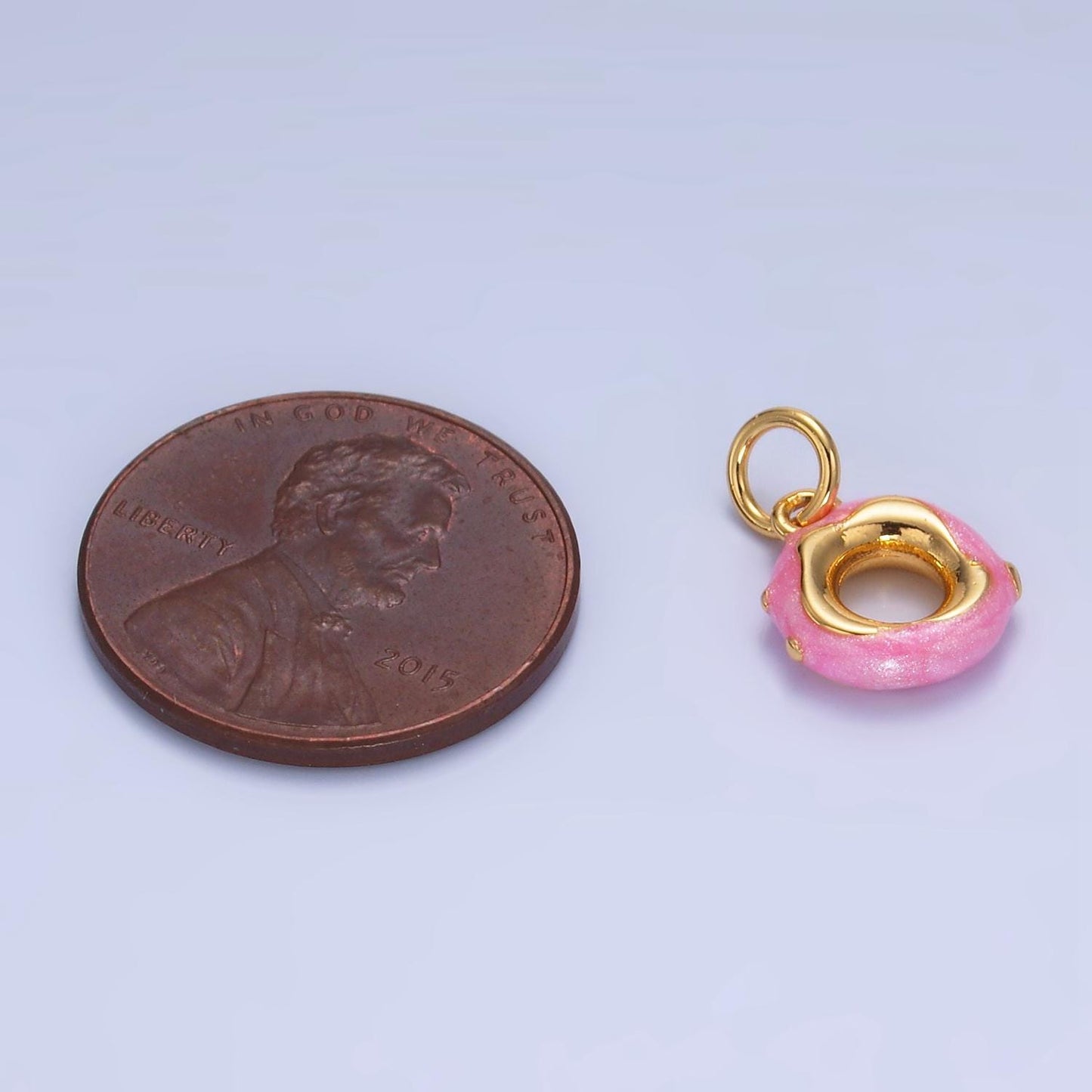 Pink Enamel 24K Gold Filled Donut Food Charm | W-118