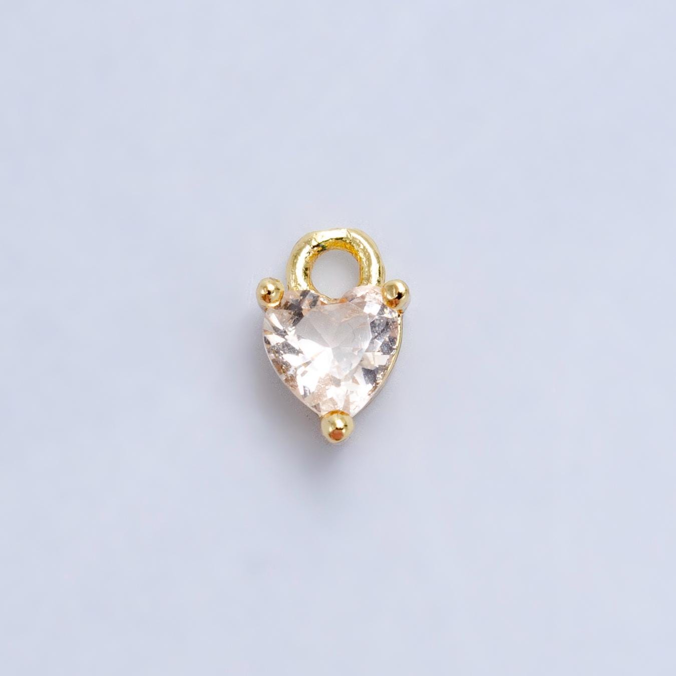Mini Green Red Pink Yellow Clear Tiny heart Charm 14k gold Filled cz Heart zirconia for Bracelet Necklace Earring Component W204