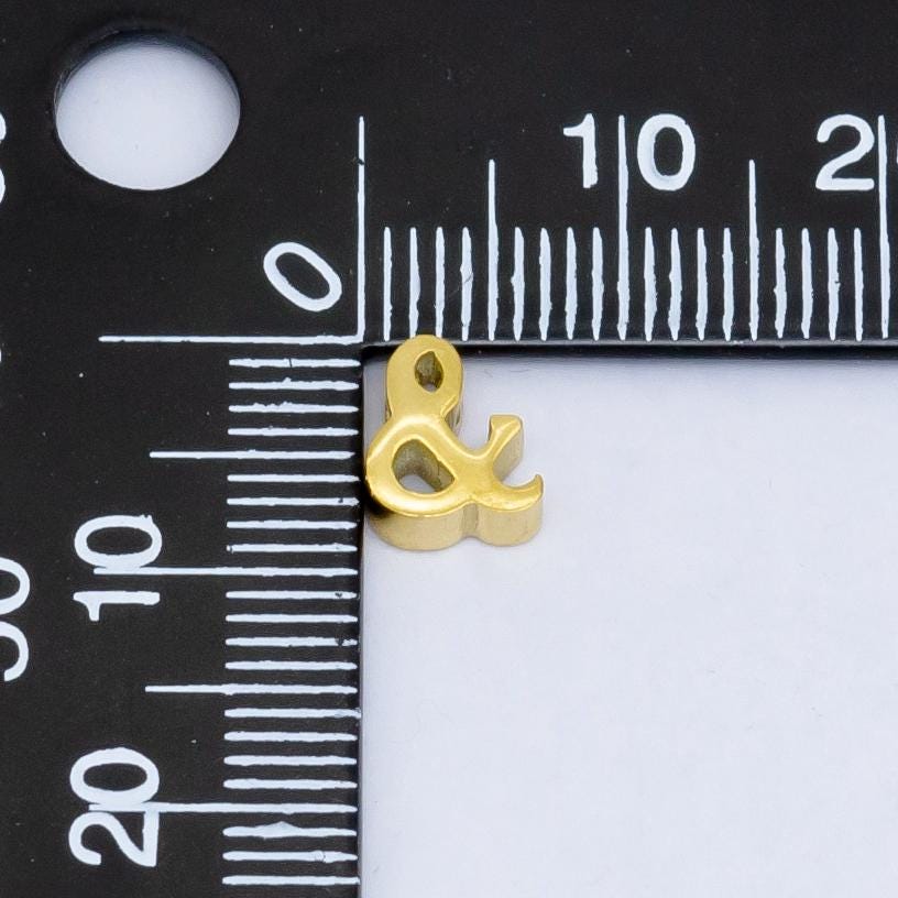 Dainty Gold Stainless Steel 7mm Hashtag Ampersand Bead Spacer Connector Charm Small Ampersand Initial Charm Pendant, Ampersand Alphabet B564
