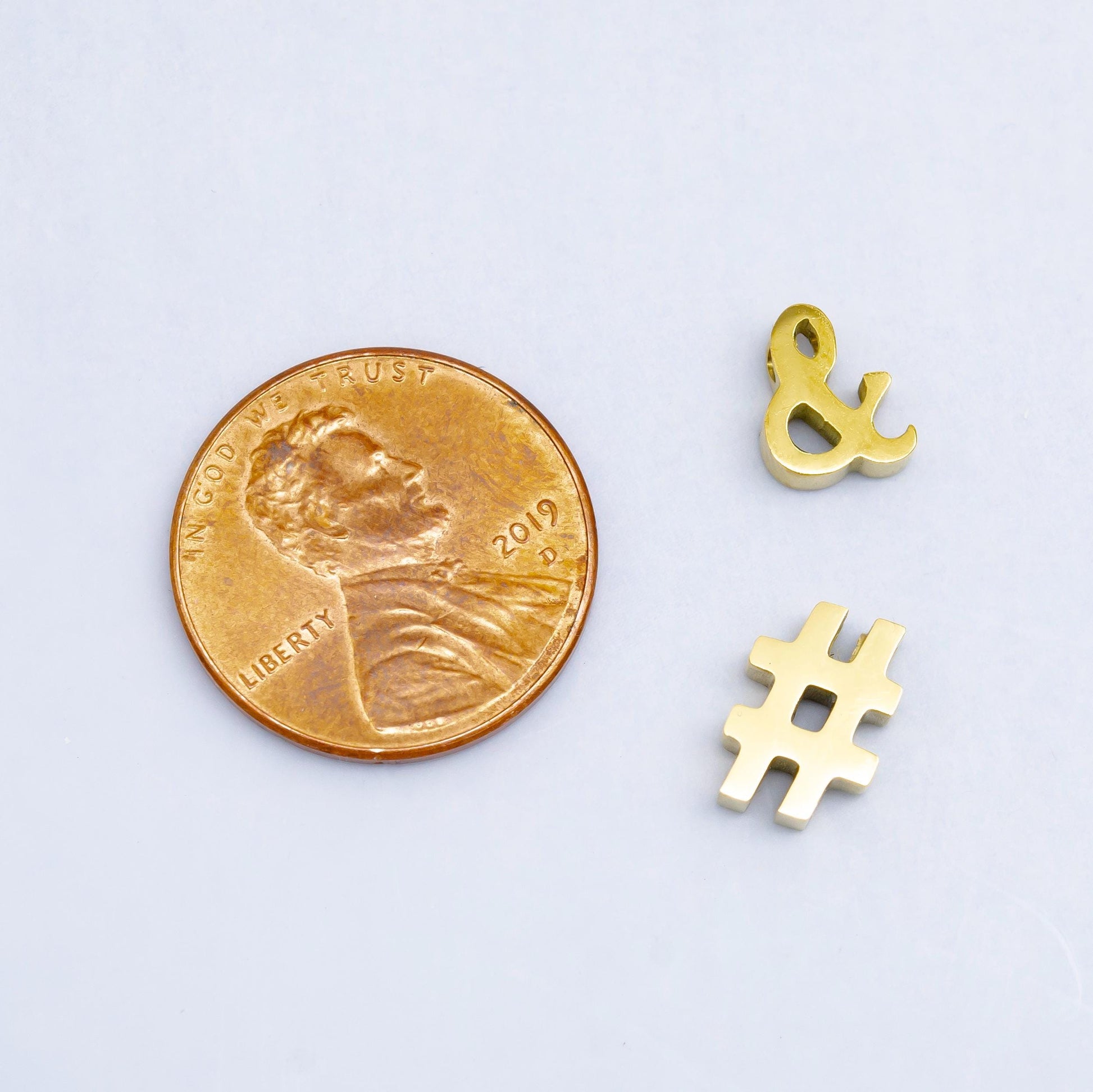 Dainty Gold Stainless Steel 7mm Hashtag Ampersand Bead Spacer Connector Charm Small Ampersand Initial Charm Pendant, Ampersand Alphabet B564