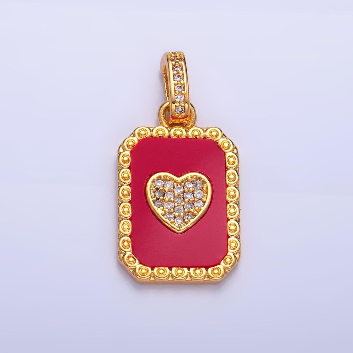 24K Gold Filled Red White Enamel Pendant Gold Heart Charm Necklace with CZ Bail Removable Valentine Jewelry Wholesale AA1056