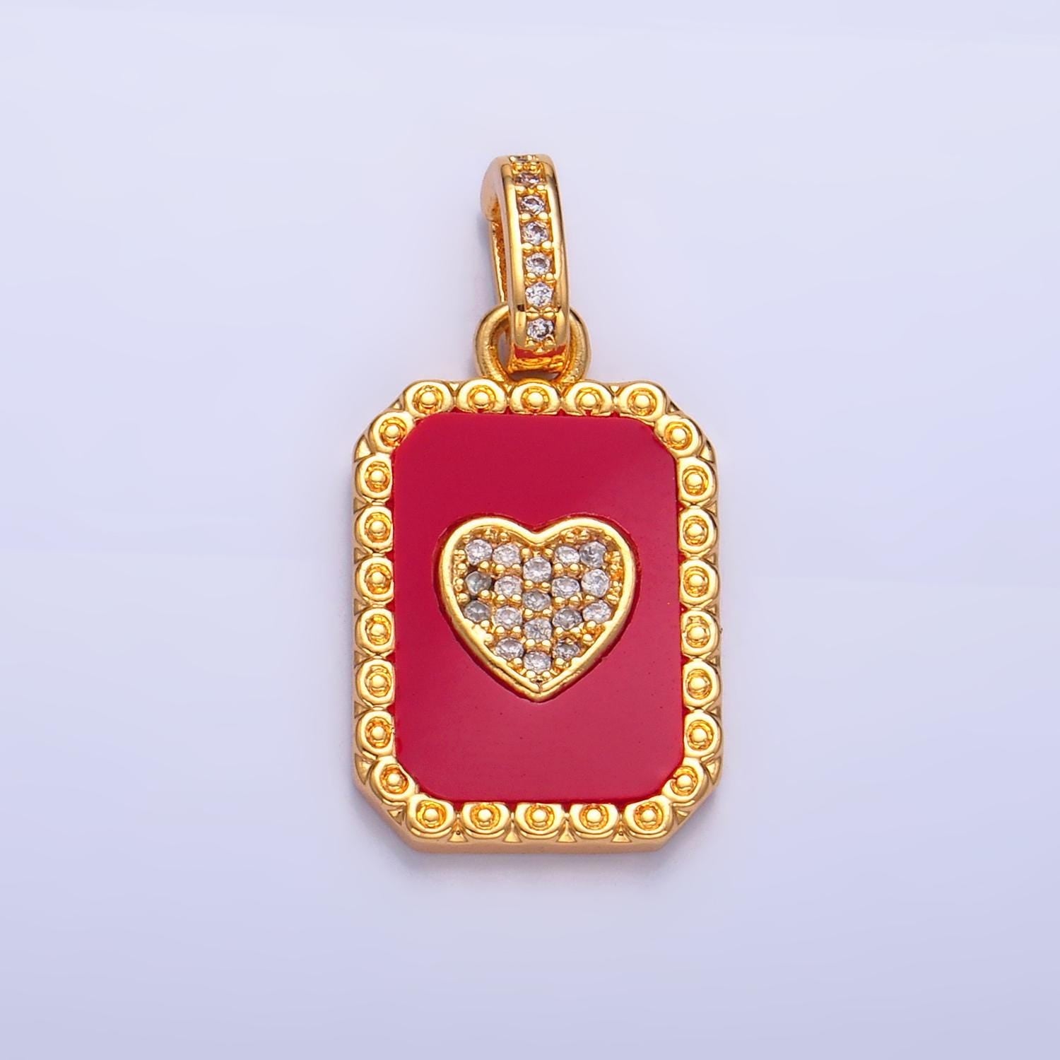 24K Gold Filled Red White Enamel Pendant Gold Heart Charm Necklace with CZ Bail Removable Valentine Jewelry Wholesale AA1056