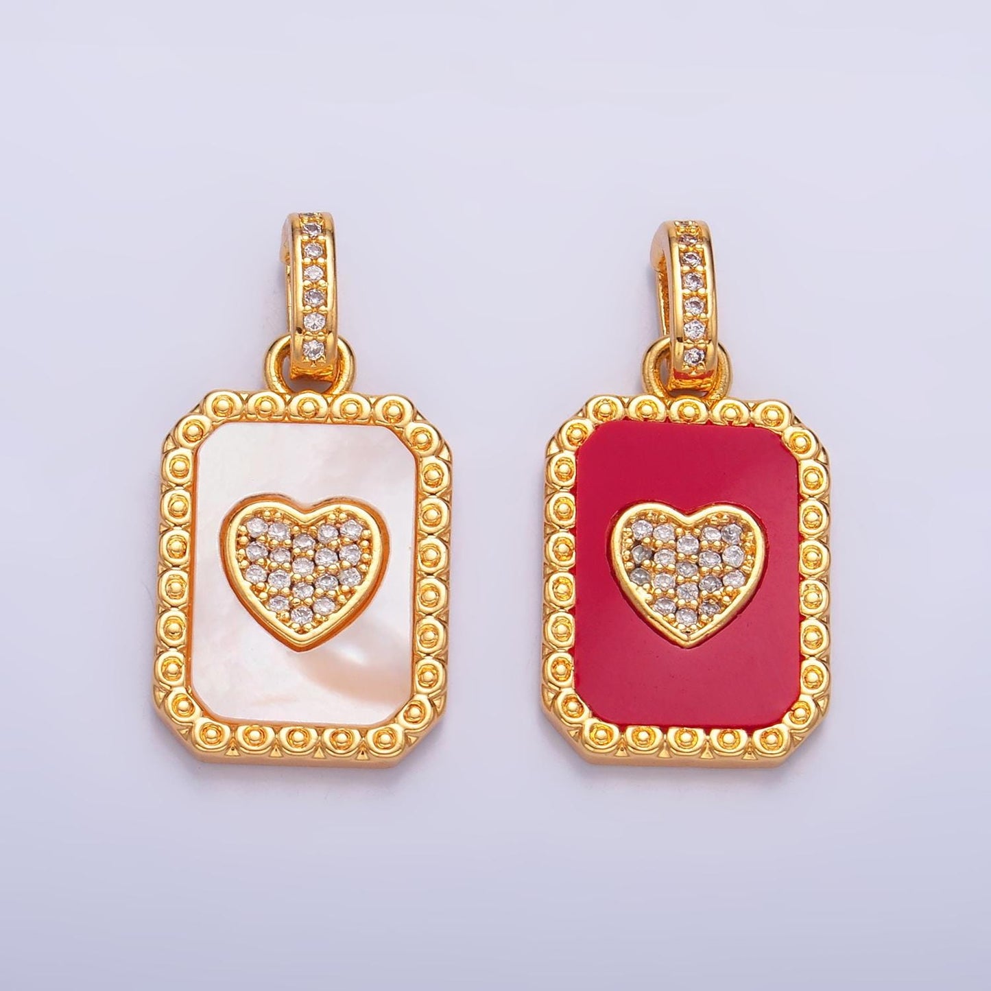 24K Gold Filled Red White Enamel Pendant Gold Heart Charm Necklace with CZ Bail Removable Valentine Jewelry Wholesale AA1056